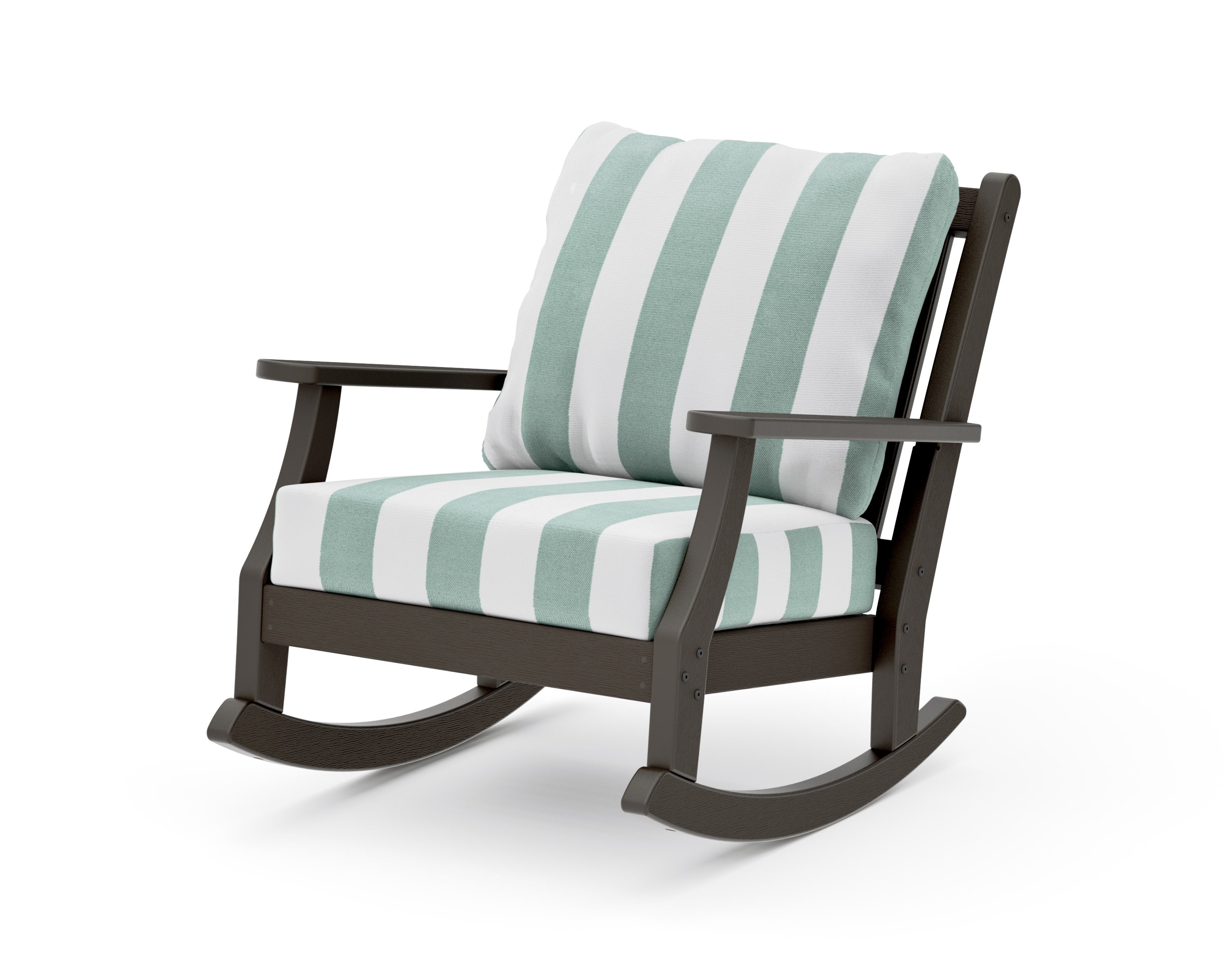 Wovendale Deep Seating Rocking Chair in Vintage Coffee / Cabana Stripe Glacier Spa