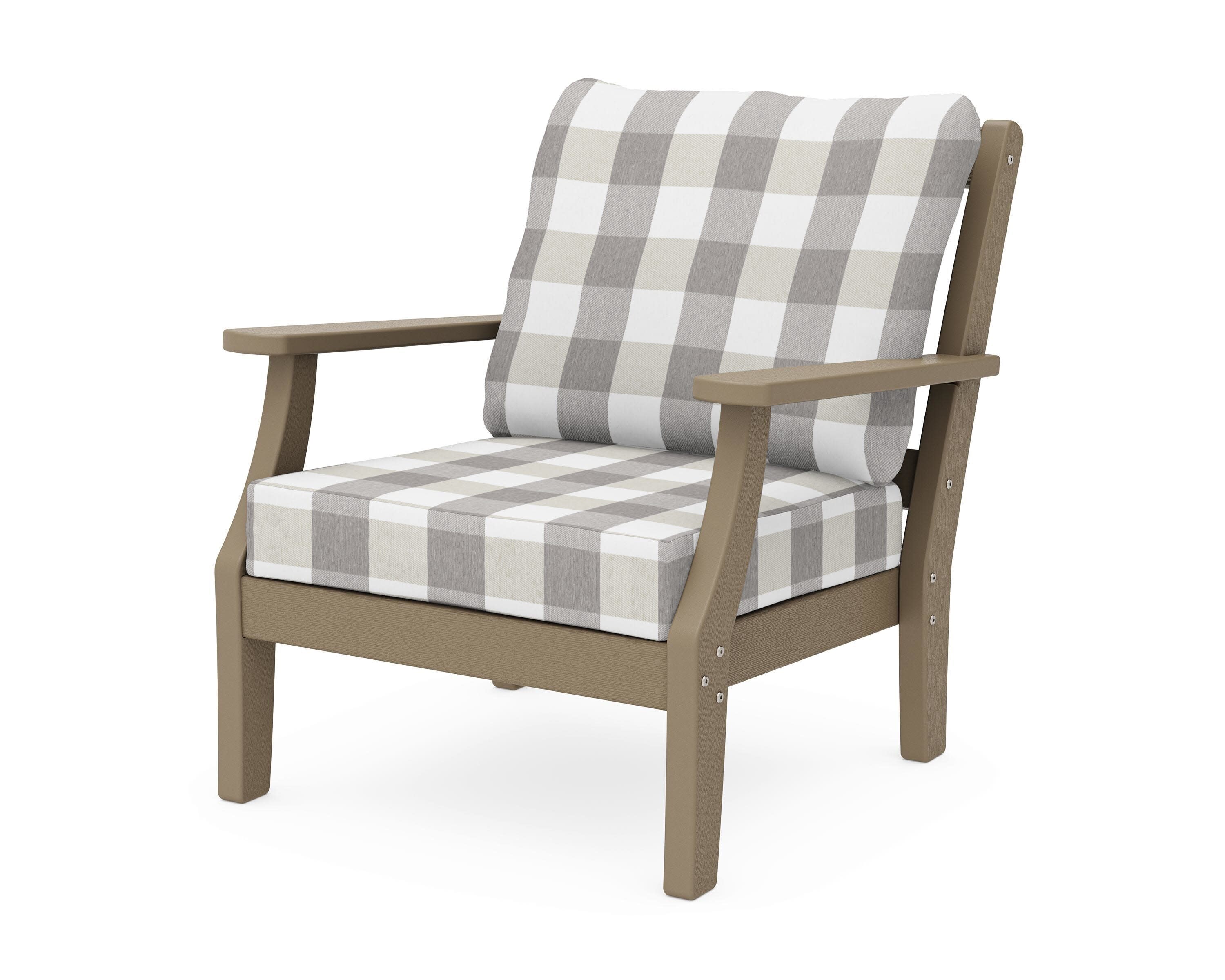 Chinoiserie Deep Seating Chair in Vintage Sahara / Buffalo Plaid Grey Mist