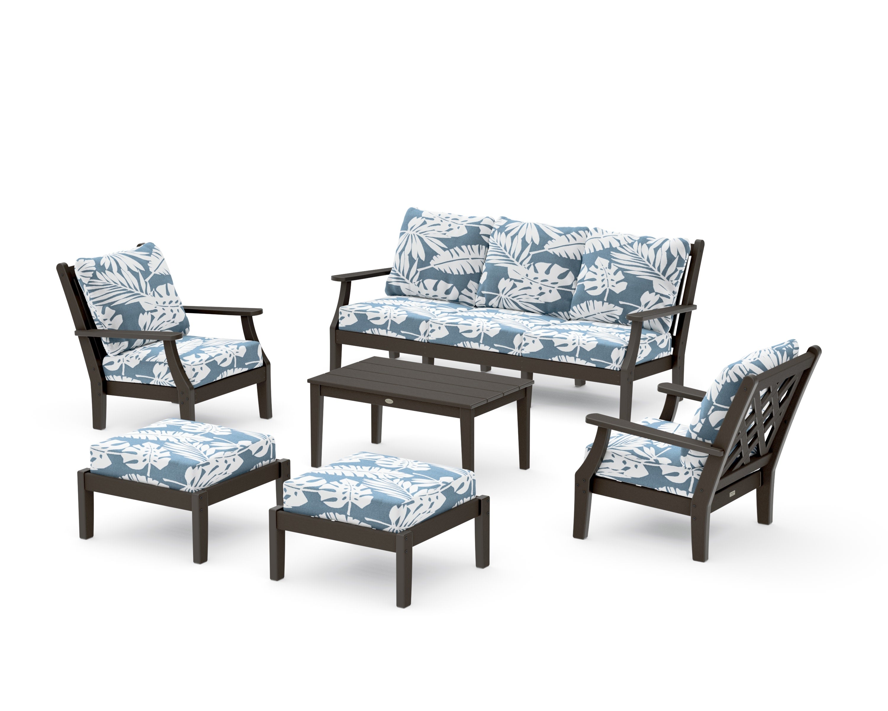Wovendale 6-Piece Lounge Sofa Set in Vintage Coffee / Leaf Sky Blue