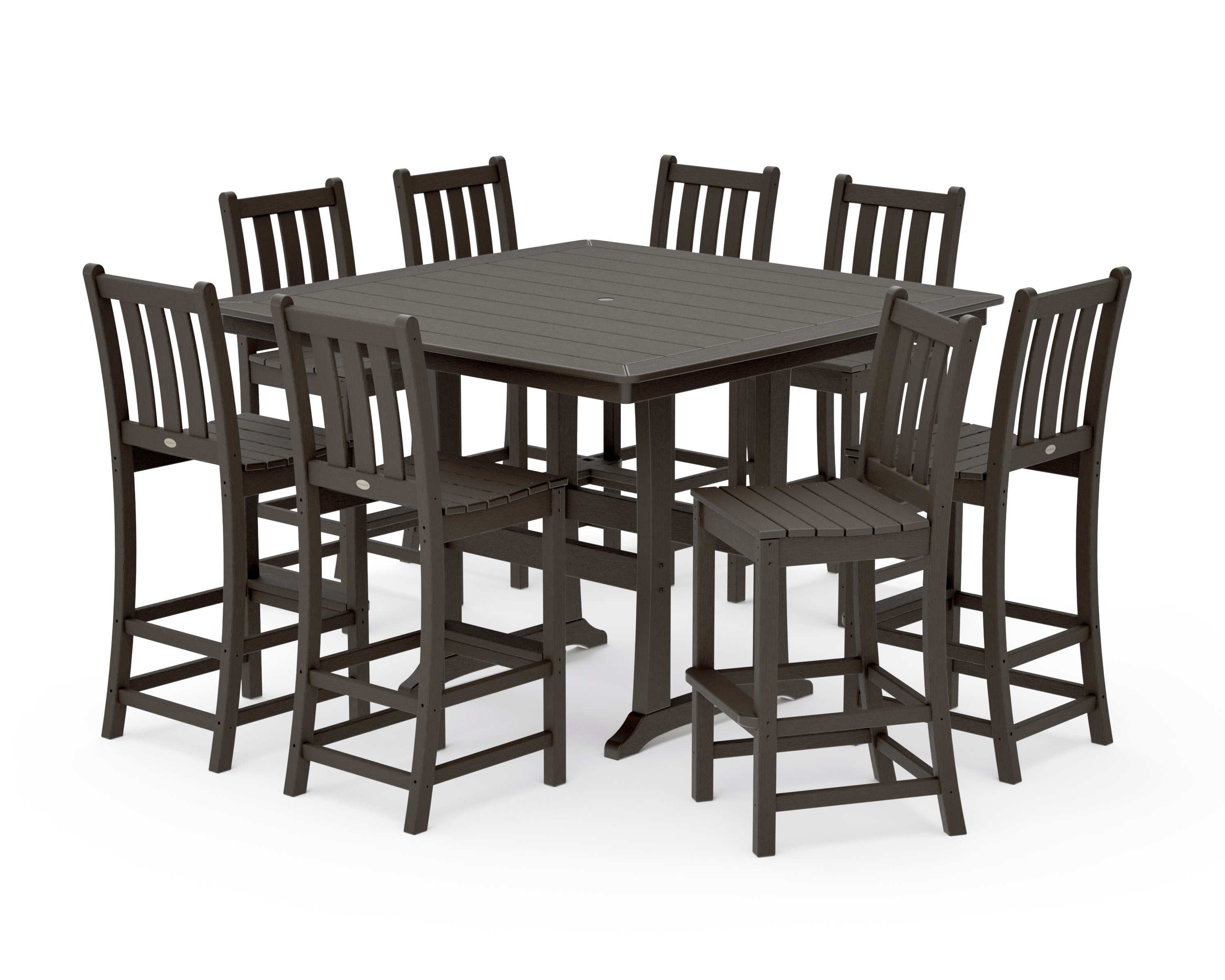 Traditional Garden 9-Piece Nautical Trestle Bar Set in Vintage Coffee