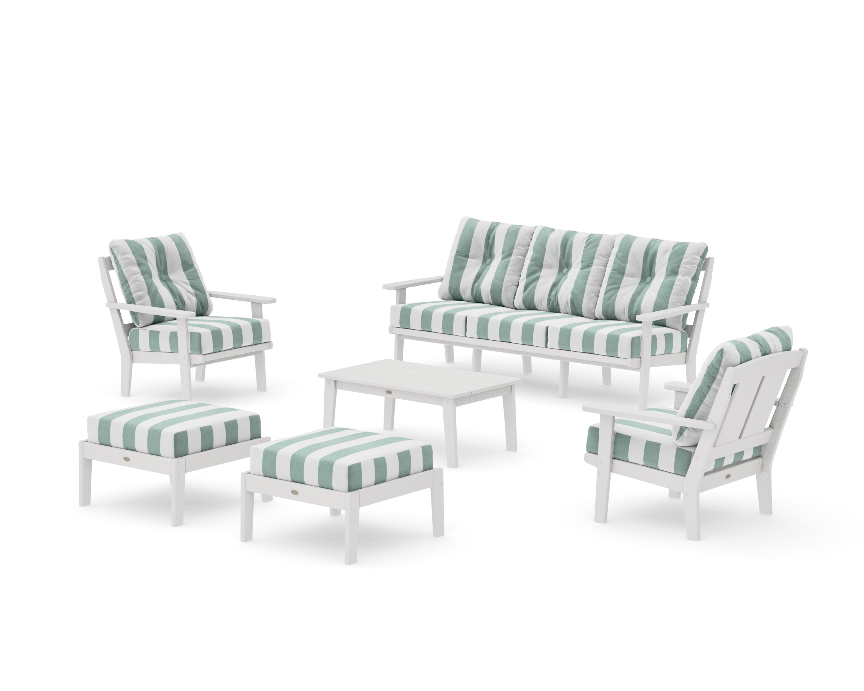 Mission 6-Piece Lounge Sofa Set in Vintage White / Cabana Stripe Glacier Spa