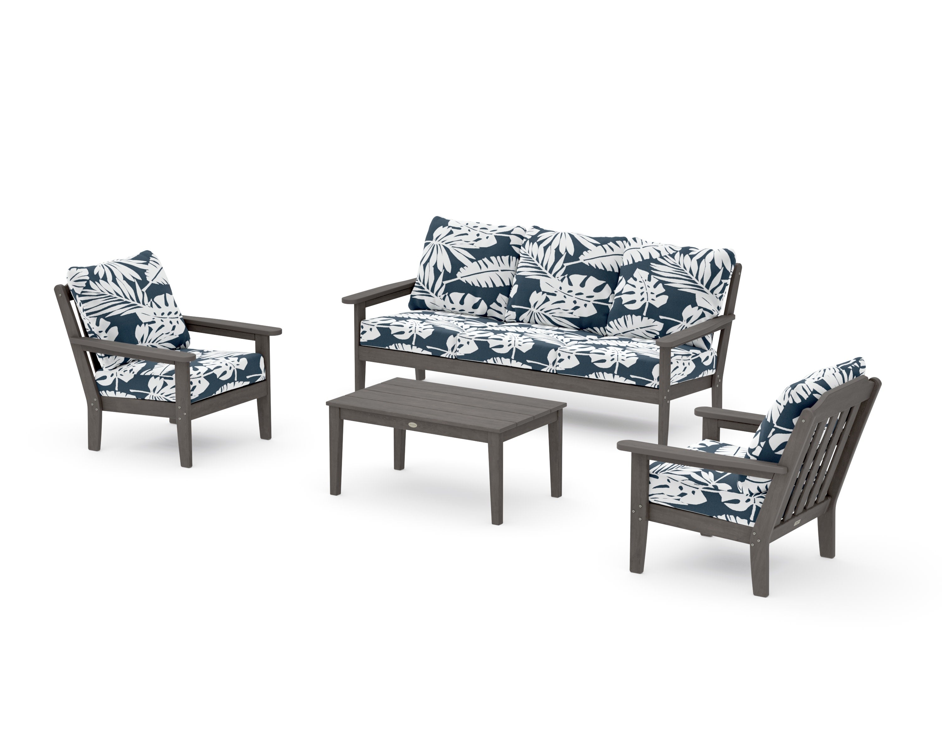 Cottage 4-Piece Deep Seating Set with Sofa in Driftwood / Leaf Marine Indigo