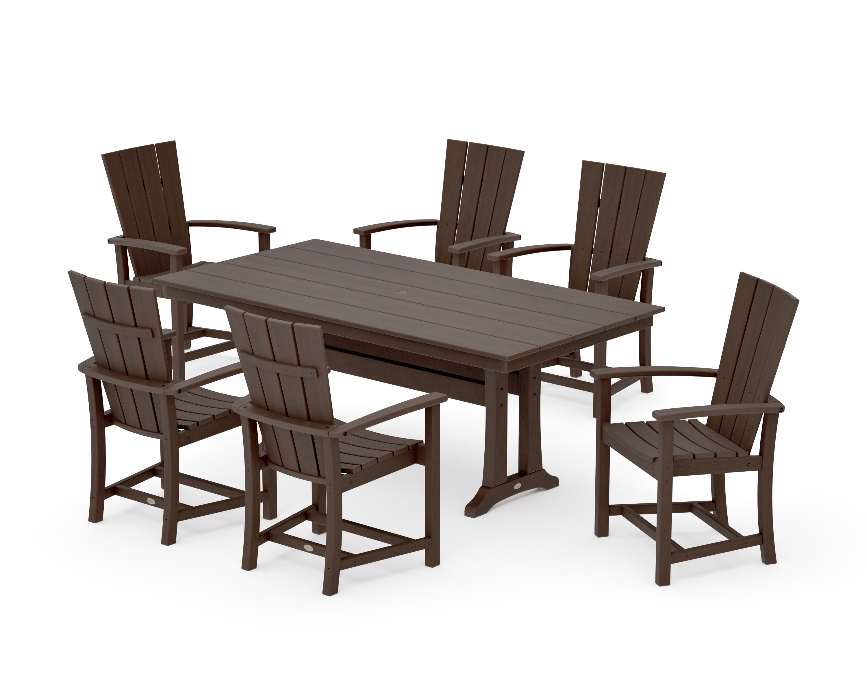 Quattro 7-Piece Farmhouse Dining Set with Trestle Legs in Kona
