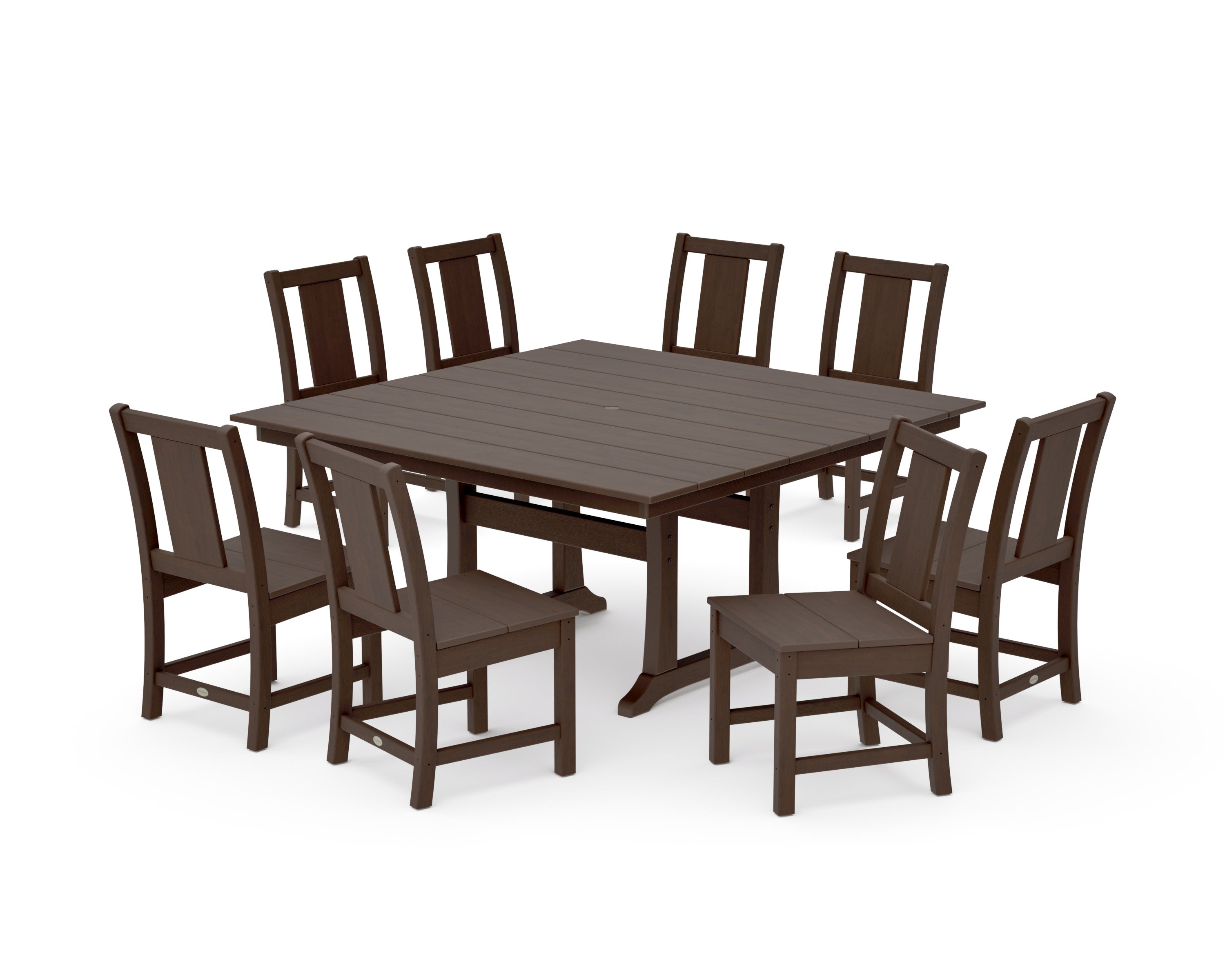 Prairie Side Chair 9-Piece Square Farmhouse Dining Set with Trestle Legs in Kona