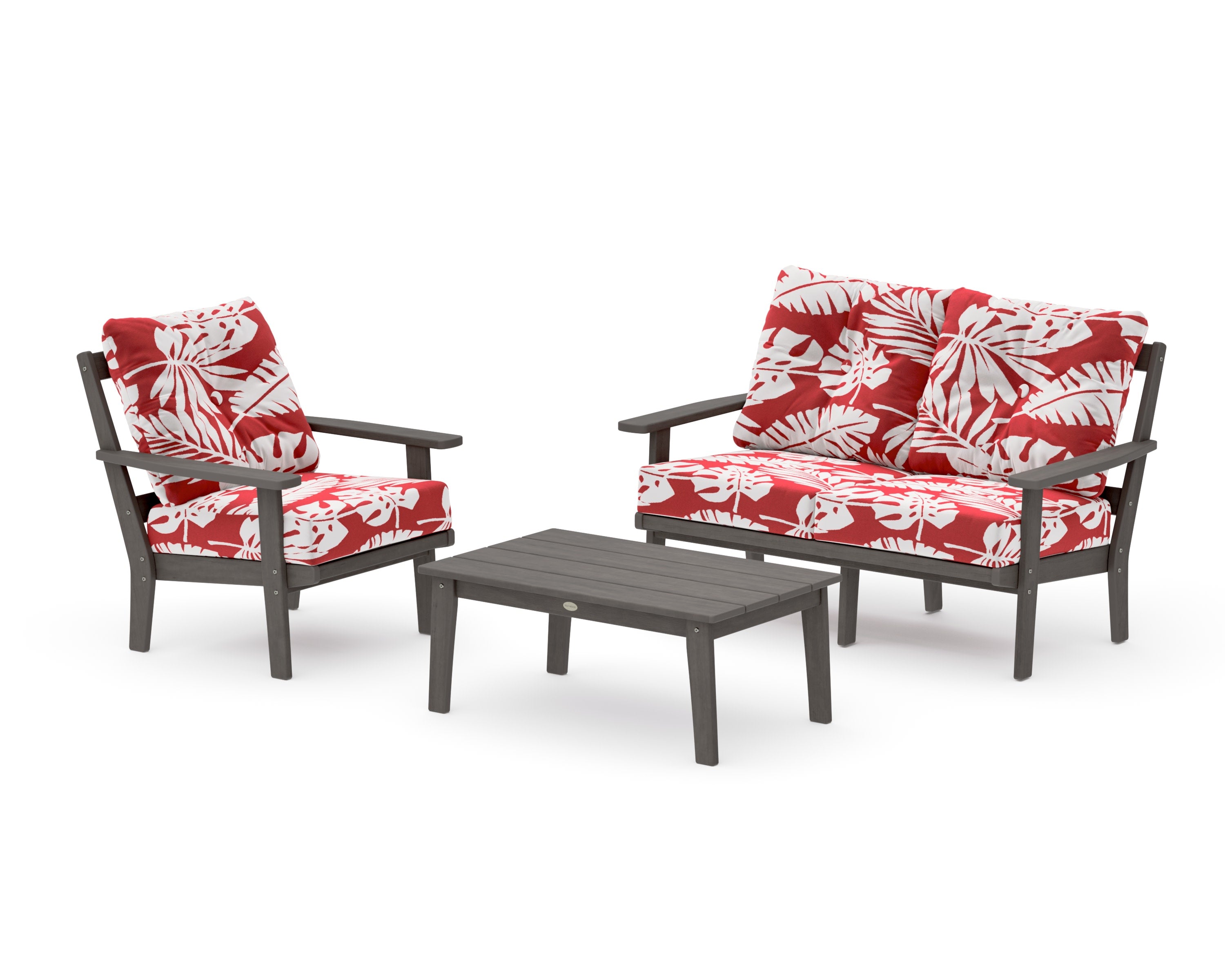 Prairie 3-Piece Deep Seating Set with Loveseat in Driftwood / Leaf Crimson