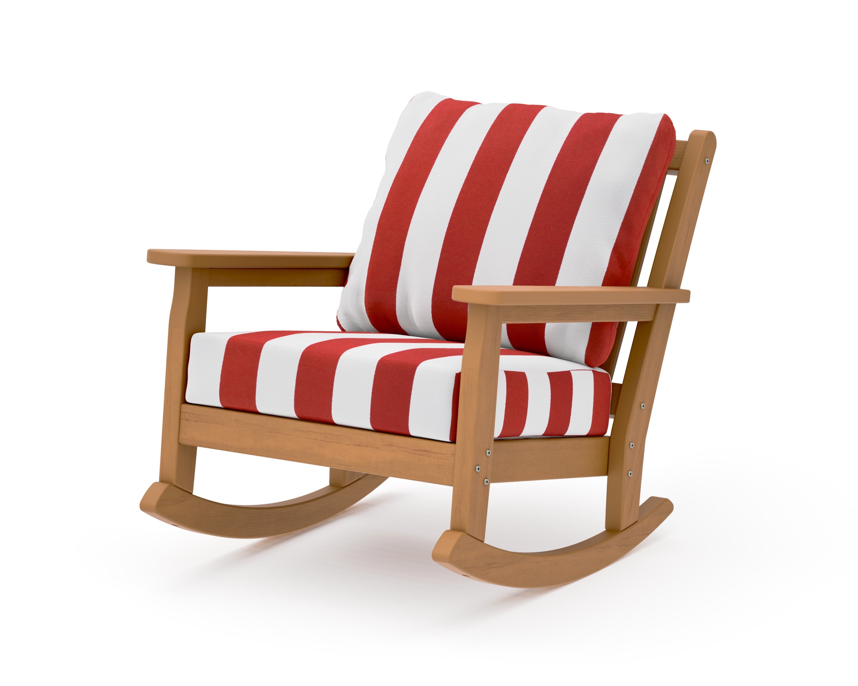 Chippendale Deep Seating Rocking Chair in Natural / Cabana Stripe Crimson