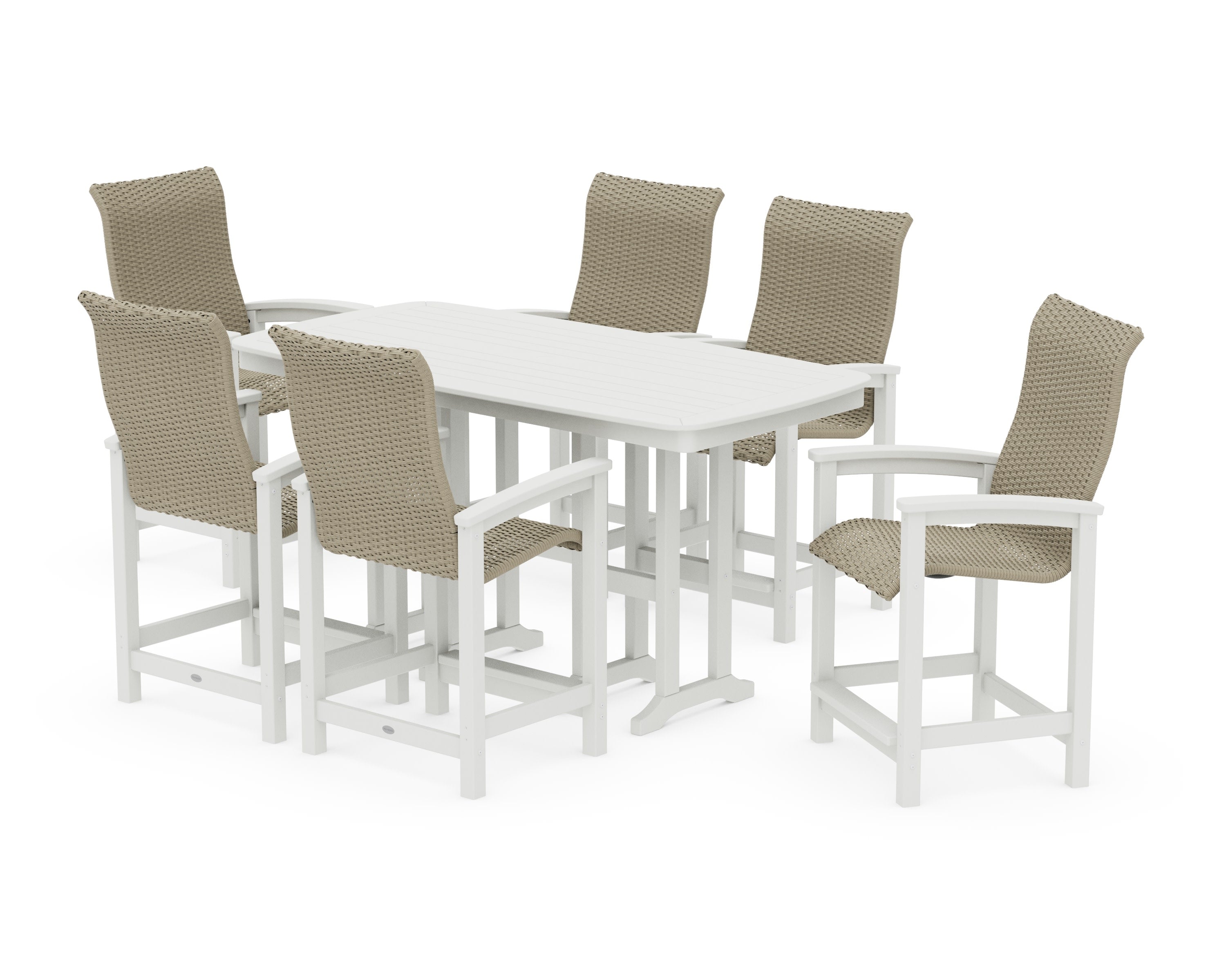 Coastal Woven High-Back Arm Chair 7-Piece Counter Set in White / Dune Grass