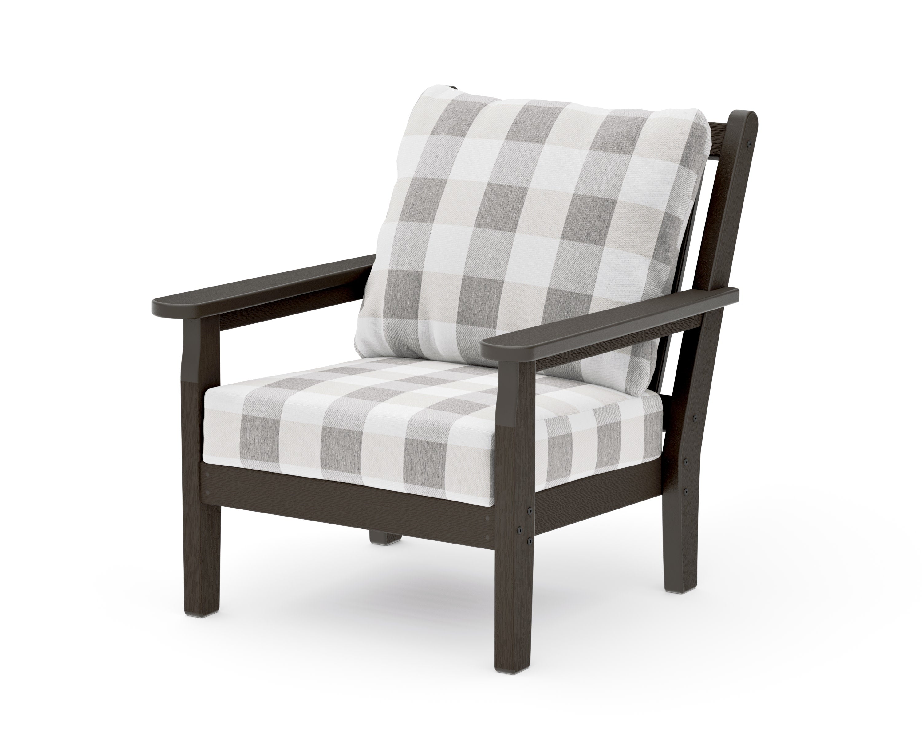 Chippendale Deep Seating Chair in Vintage Coffee / Buffalo Plaid Grey Mist
