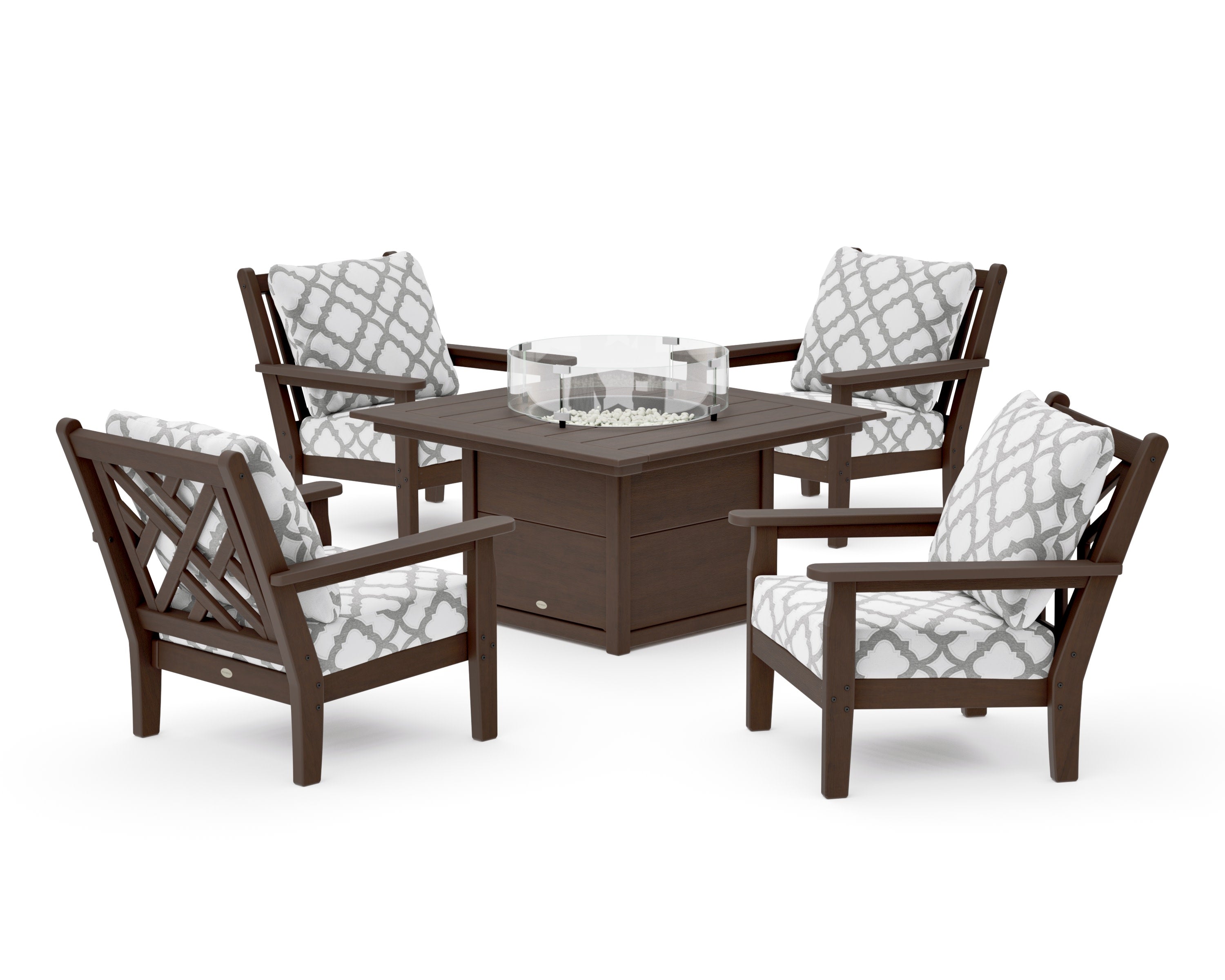 Chippendale 5-Piece Deep Seating Set with Fire Pit Table in Kona / Trellis Grey Mist