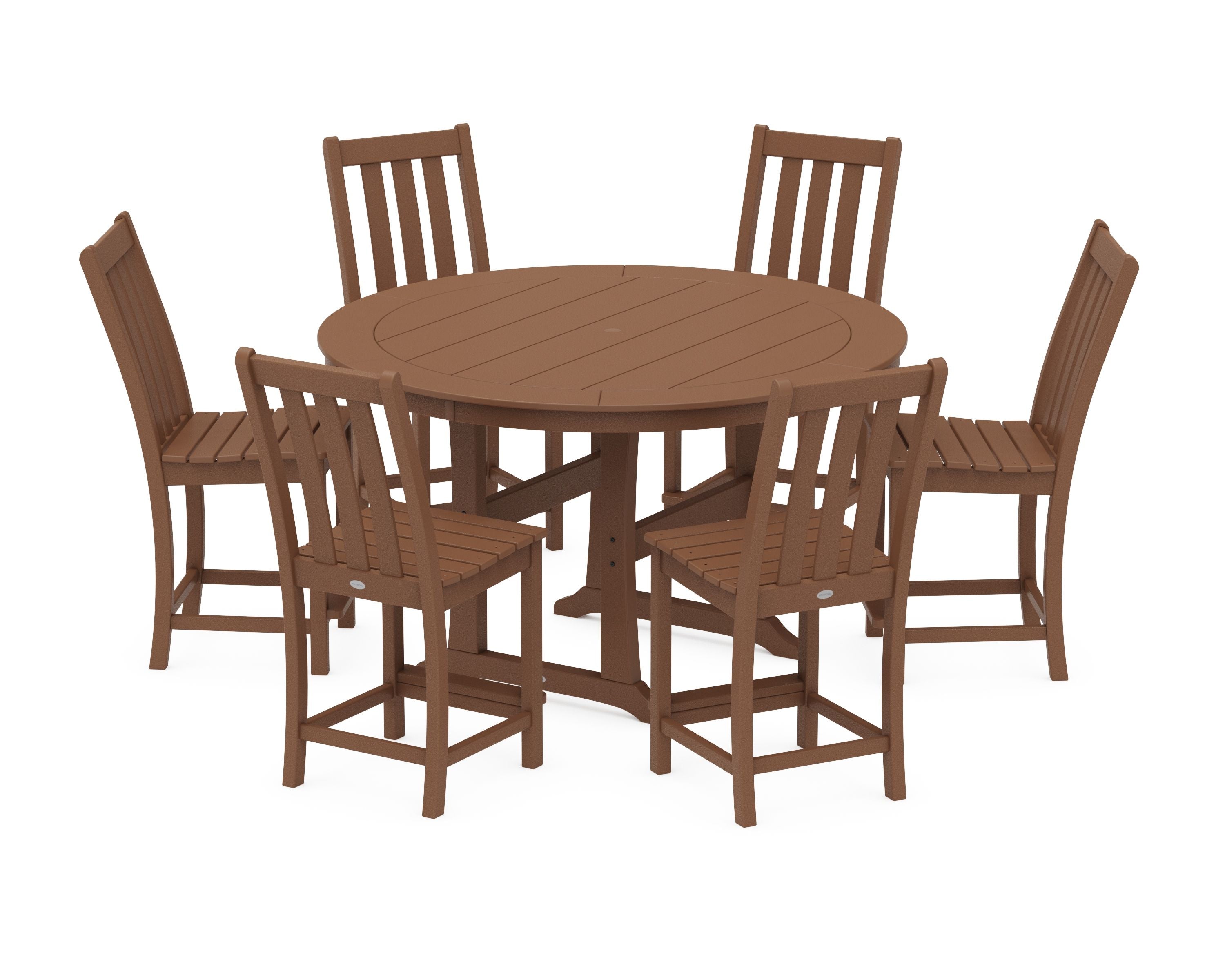 Vineyard 7-Piece Side Chair Round Counter Set in Teak
