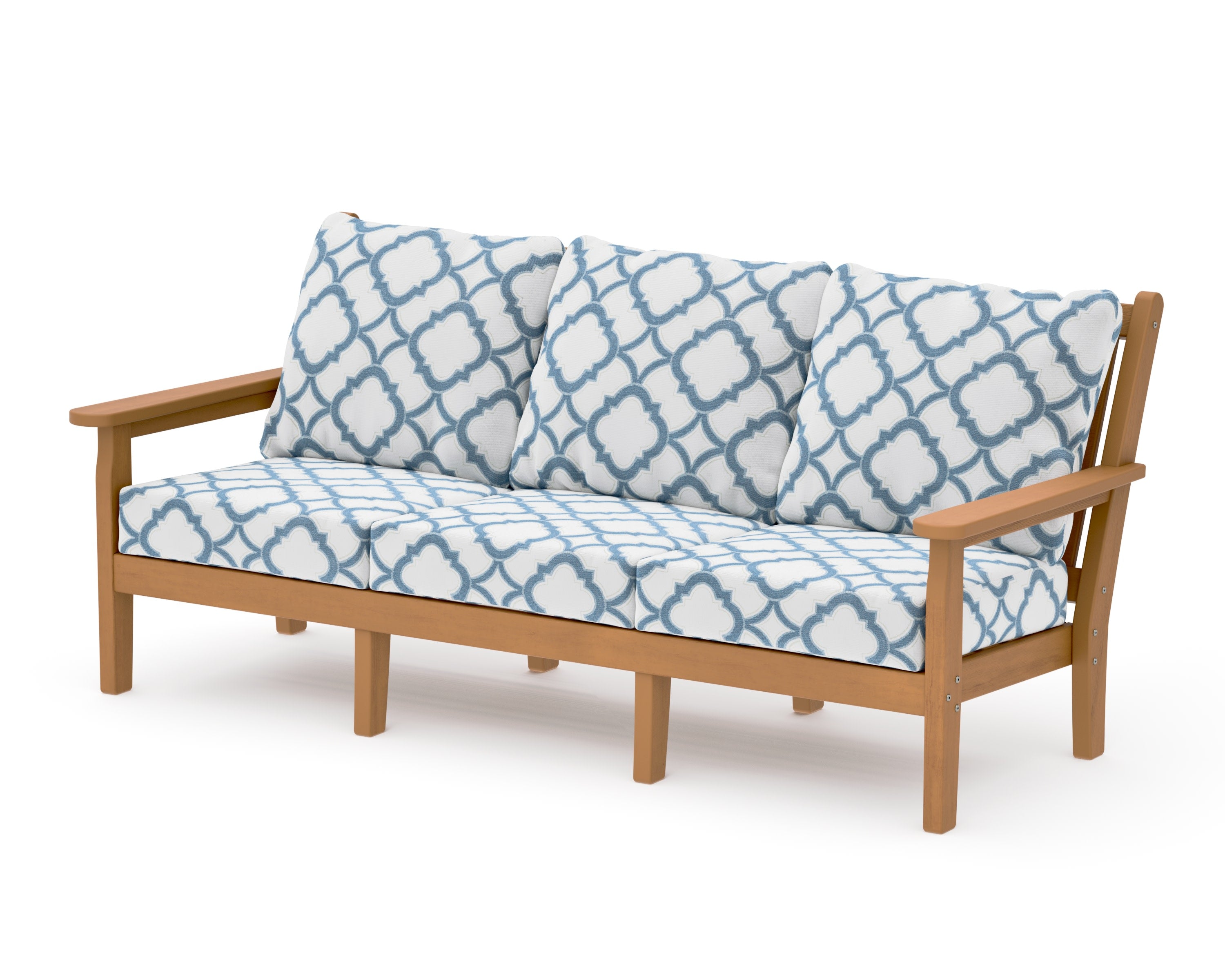 Chippendale Deep Seating Sofa in Natural / Trellis Sky Blue