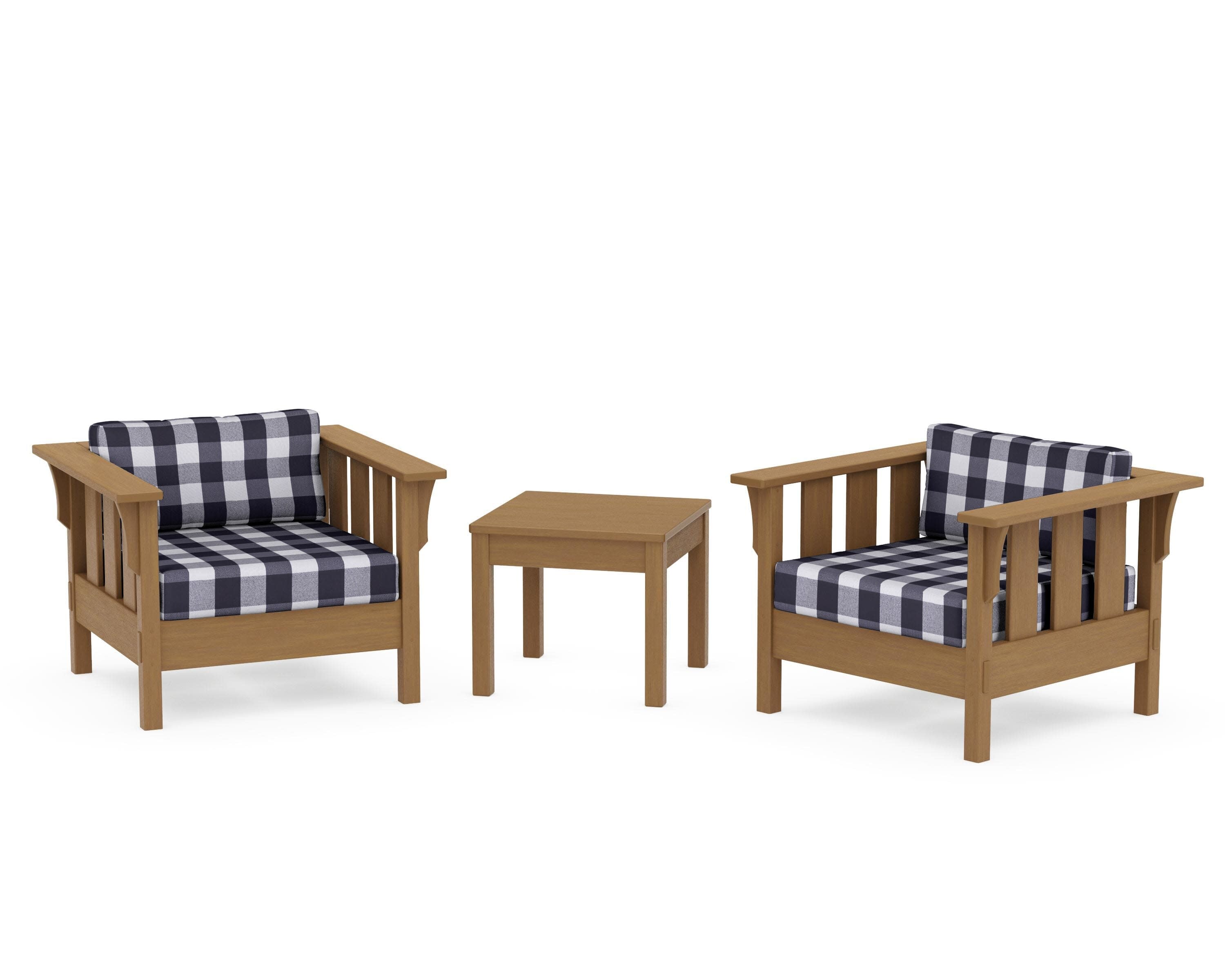 Acadia 3-Piece Deep Seating Set in Natural / Buffalo Plaid Navy