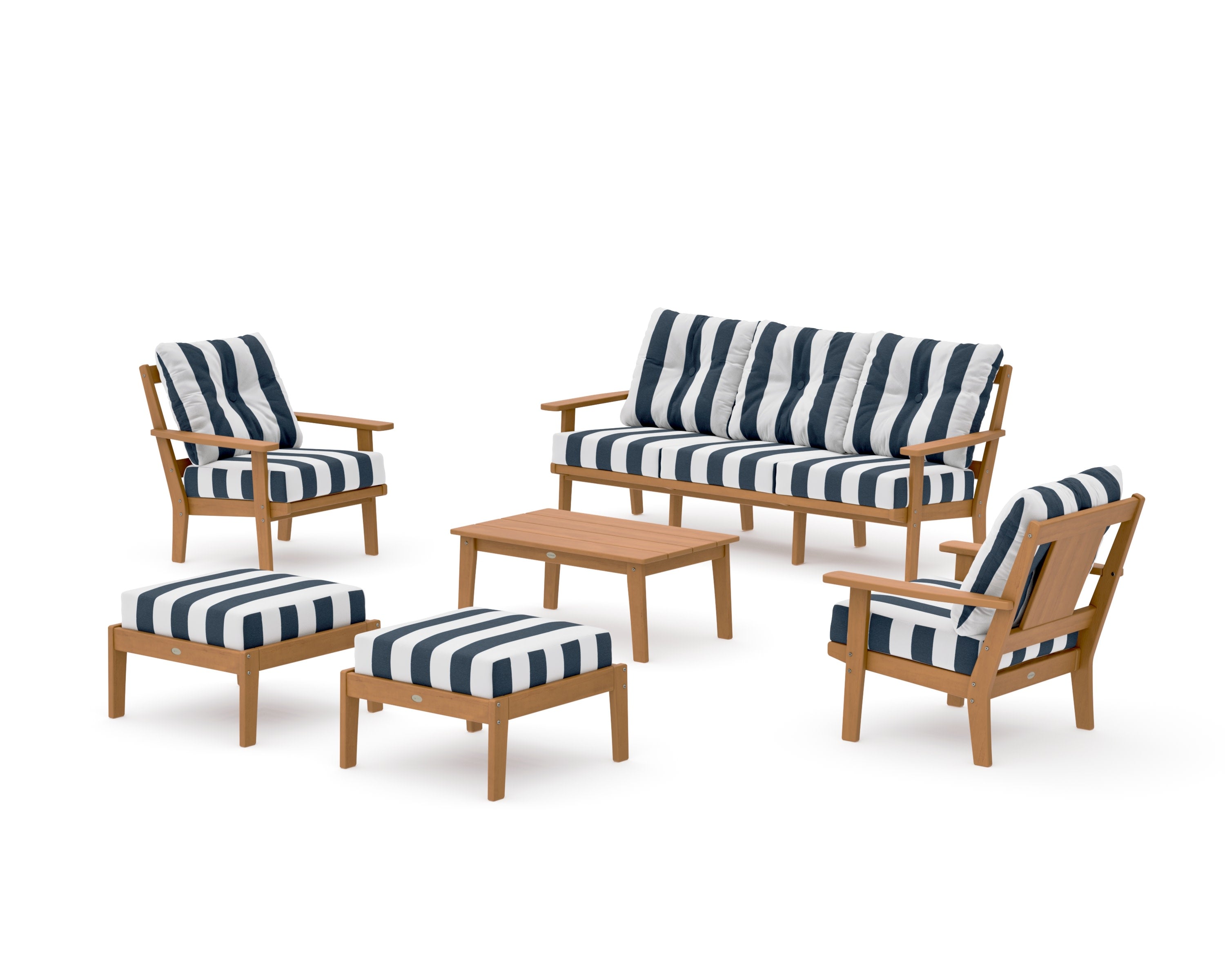 Prairie 6-Piece Lounge Sofa Set in Natural / Cabana Stripe Marine Indigo