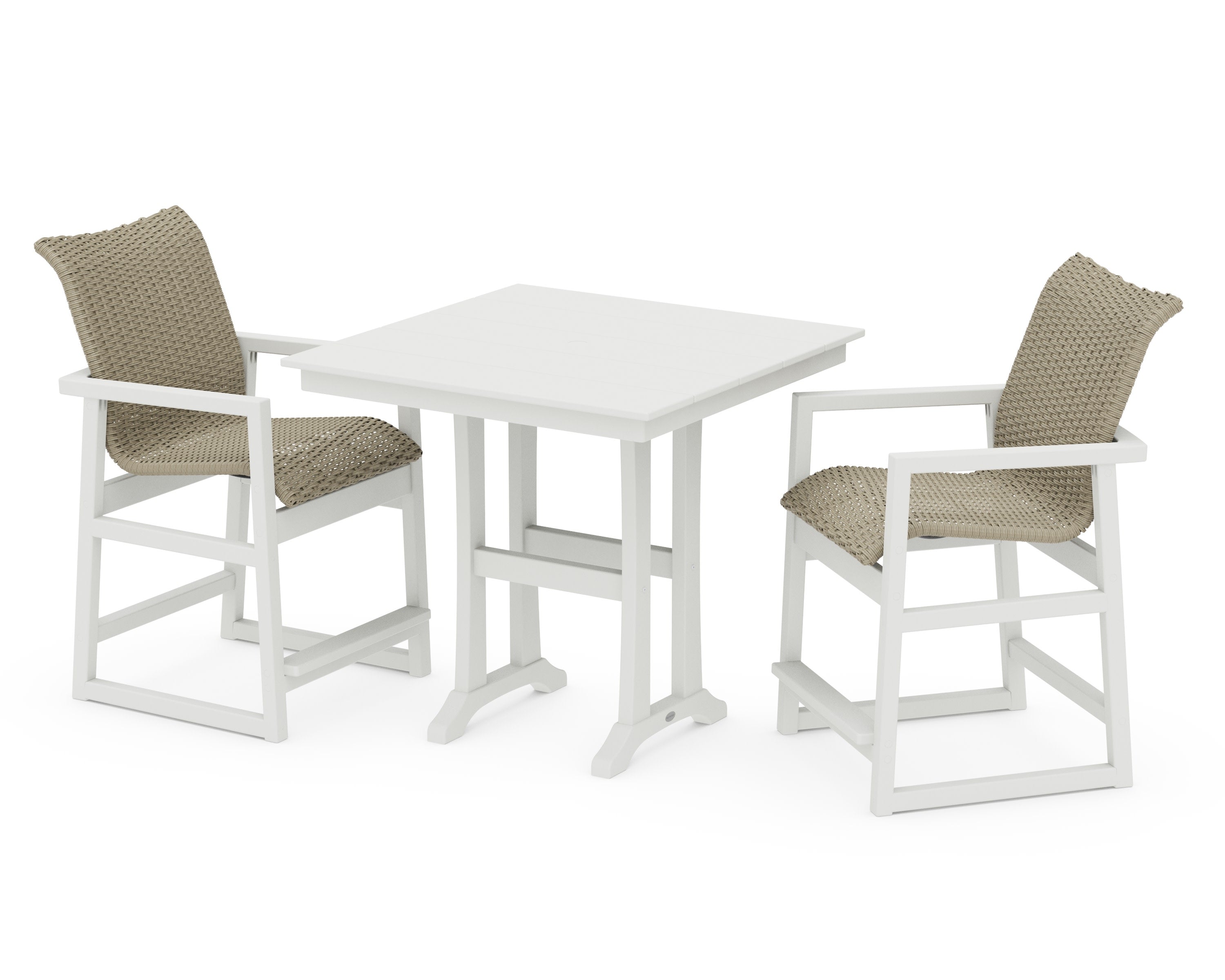 EDGE Woven 3-Piece Farmhouse Counter Set with Trestle Legs in White / Dune Grass