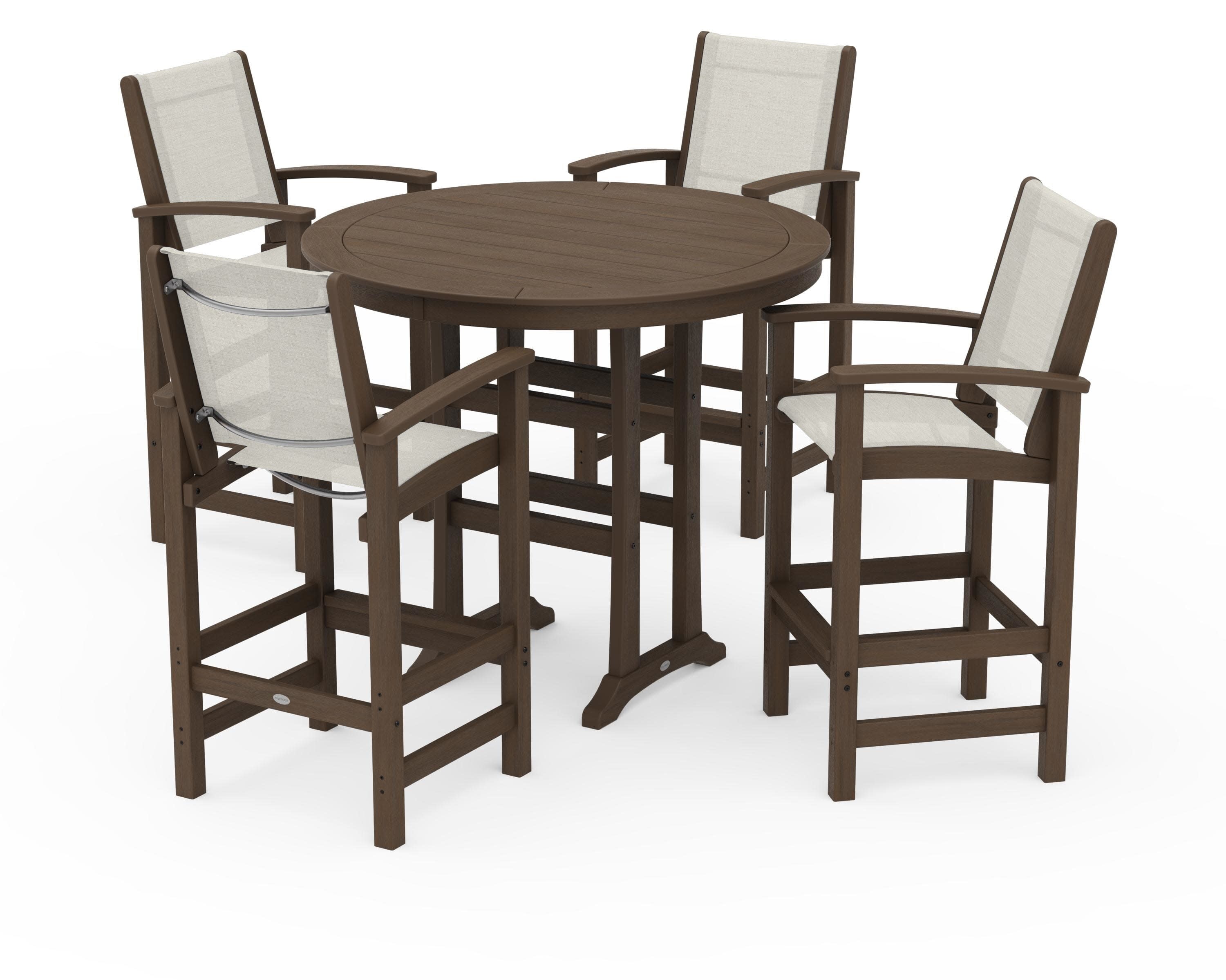 Coastal 5-Piece Nautical Trestle Bar Set in Kona / Parchment Sling
