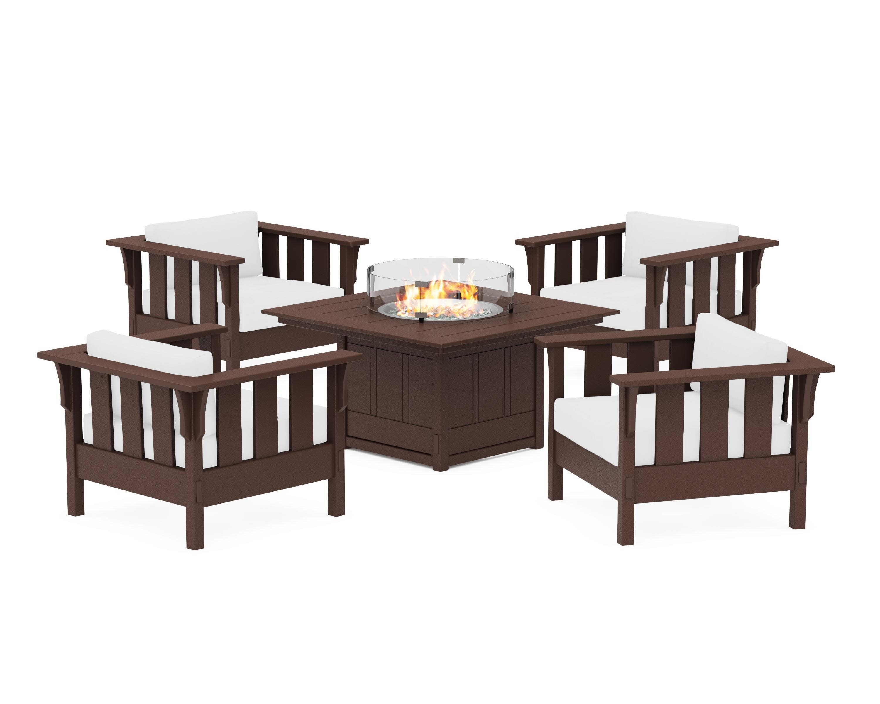 Acadia 5-Piece Deep Seating Set with Fire Pit Table in Mahogany / Natural