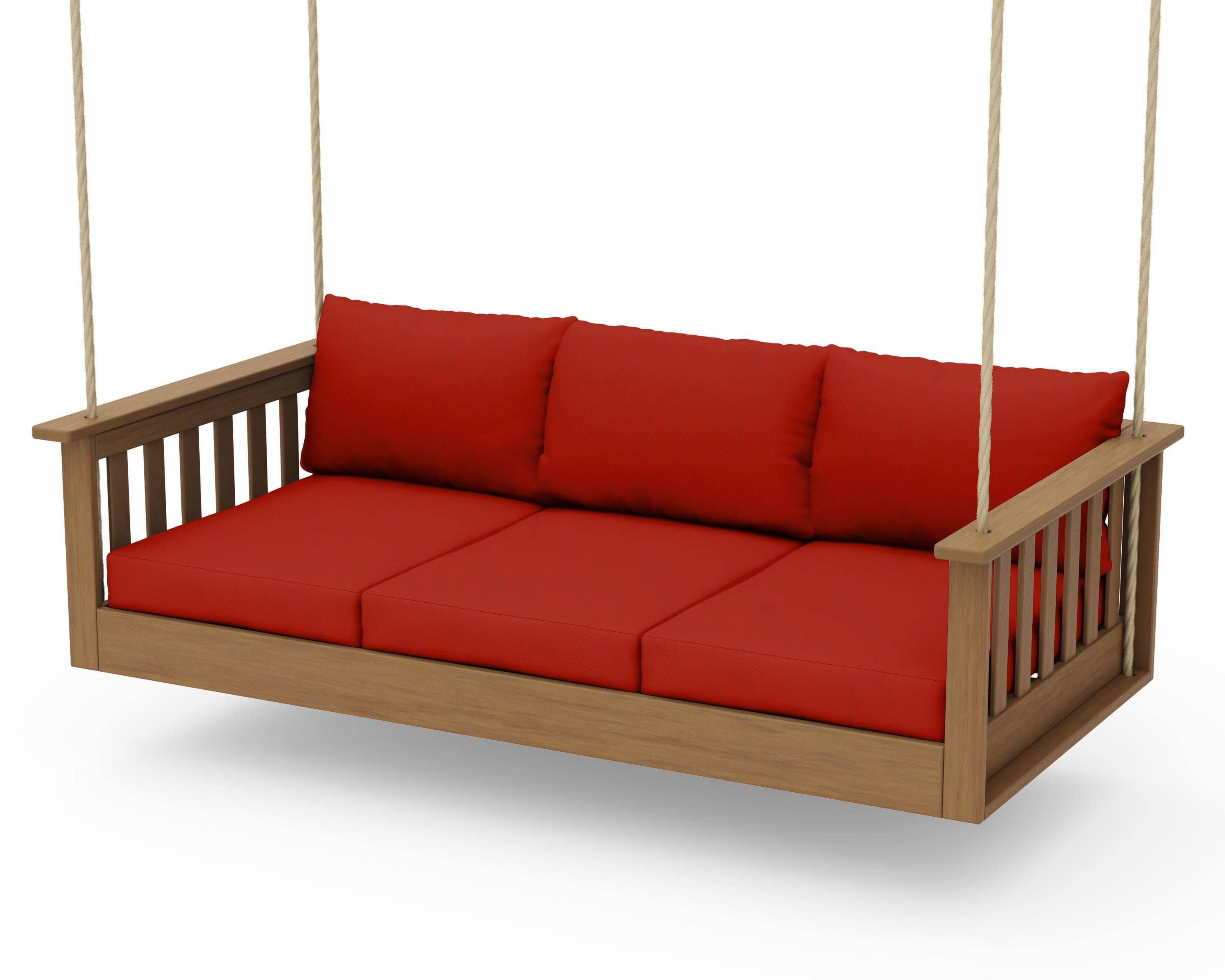 Vineyard Daybed Swing in Natural / Canvas Jockey Red