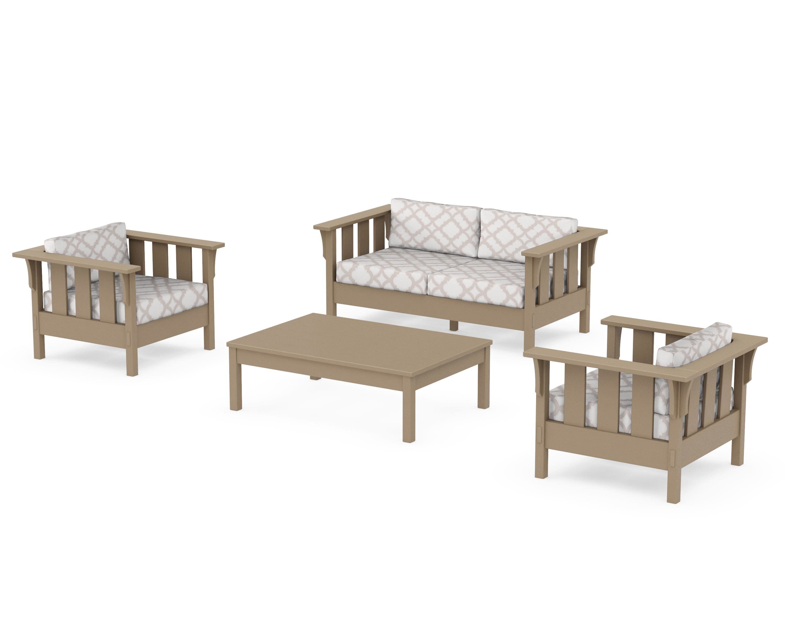 Acadia 4-Piece Deep Seating Set with Loveseat in Vintage Sahara / Trellis Dune Burlap