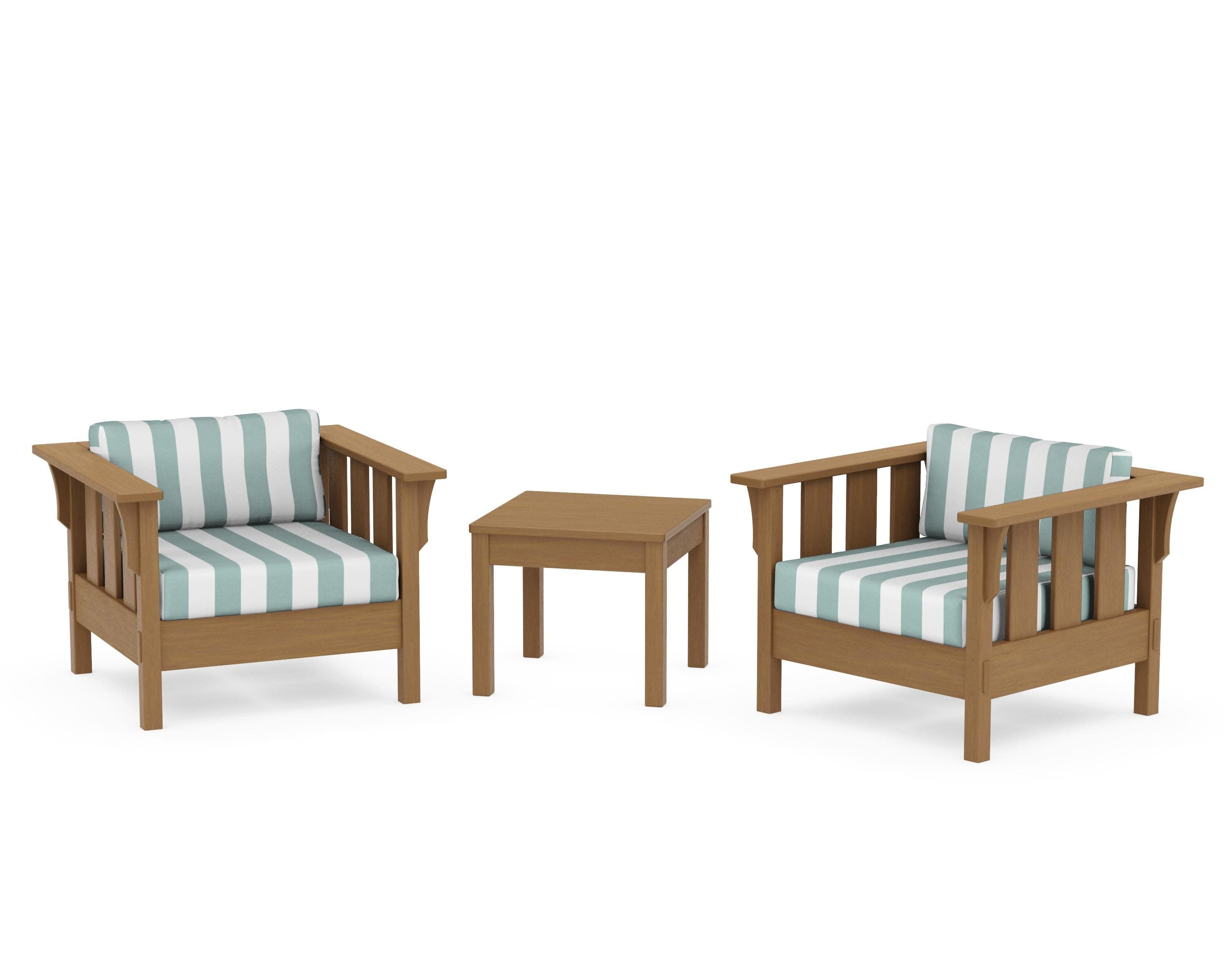 Acadia 3-Piece Deep Seating Set in Natural / Cabana Stripe Glacier Spa