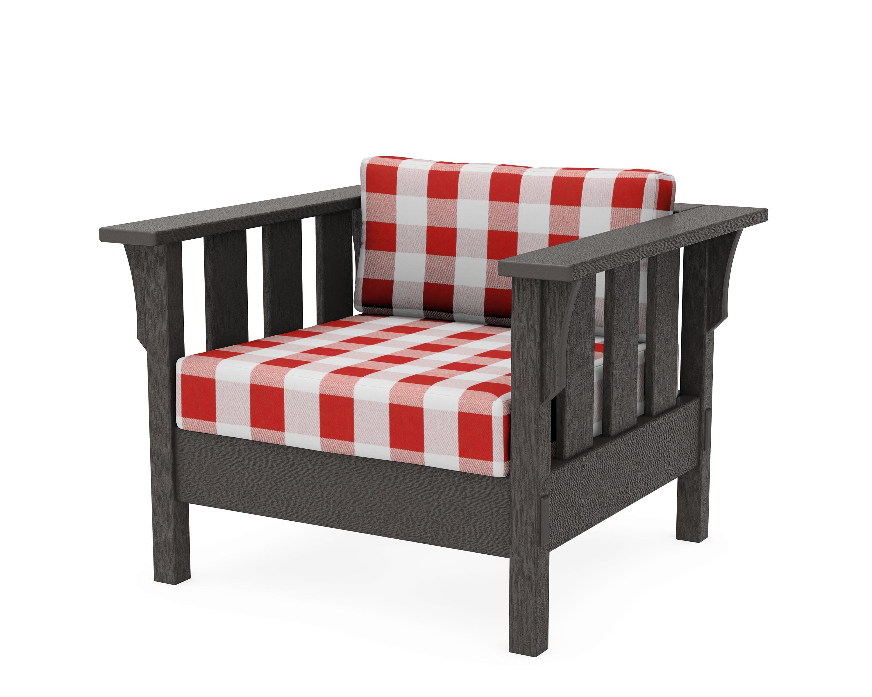 Acadia Deep Seating Chair in Vintage Coffee / Buffalo Plaid Crimson