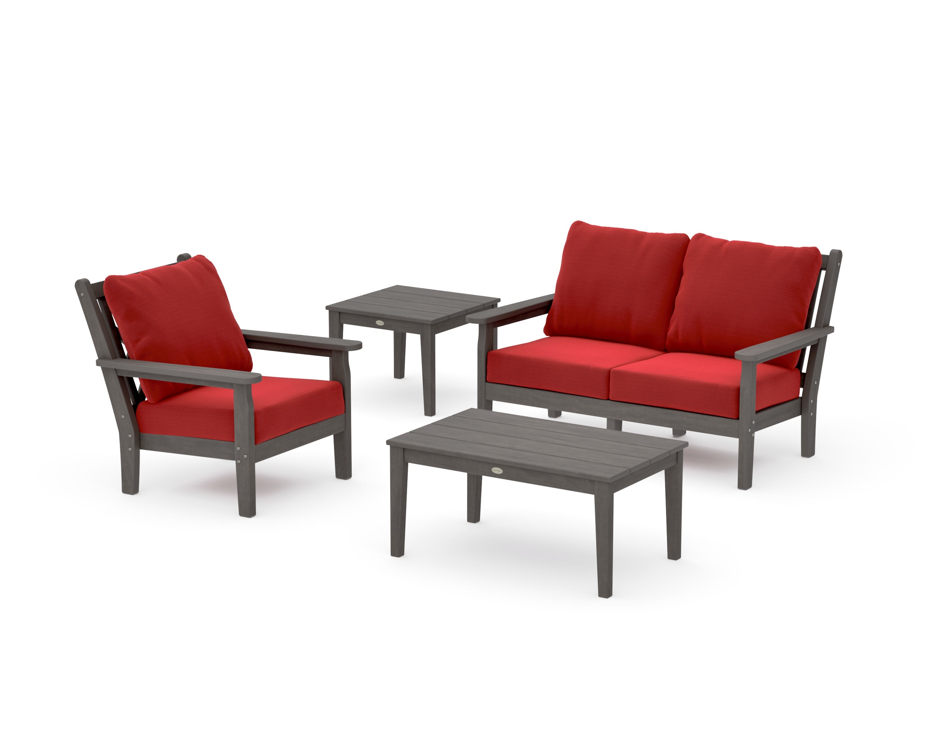 Chippendale 4-Piece Deep Seating Set in Driftwood / Crimson Linen