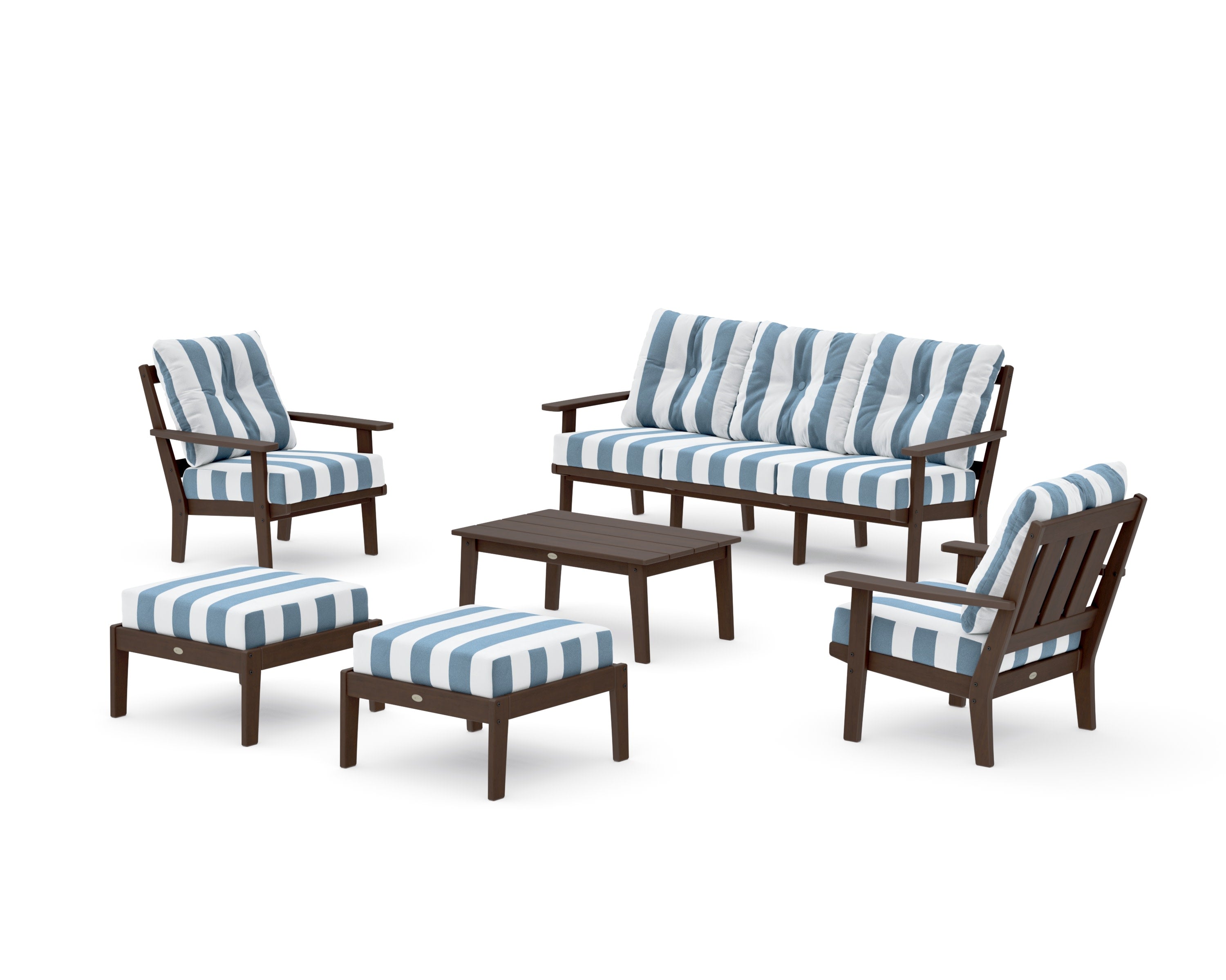 Oxford 6-Piece Lounge Sofa Set in Kona / Cabana Stripe Sky Blue