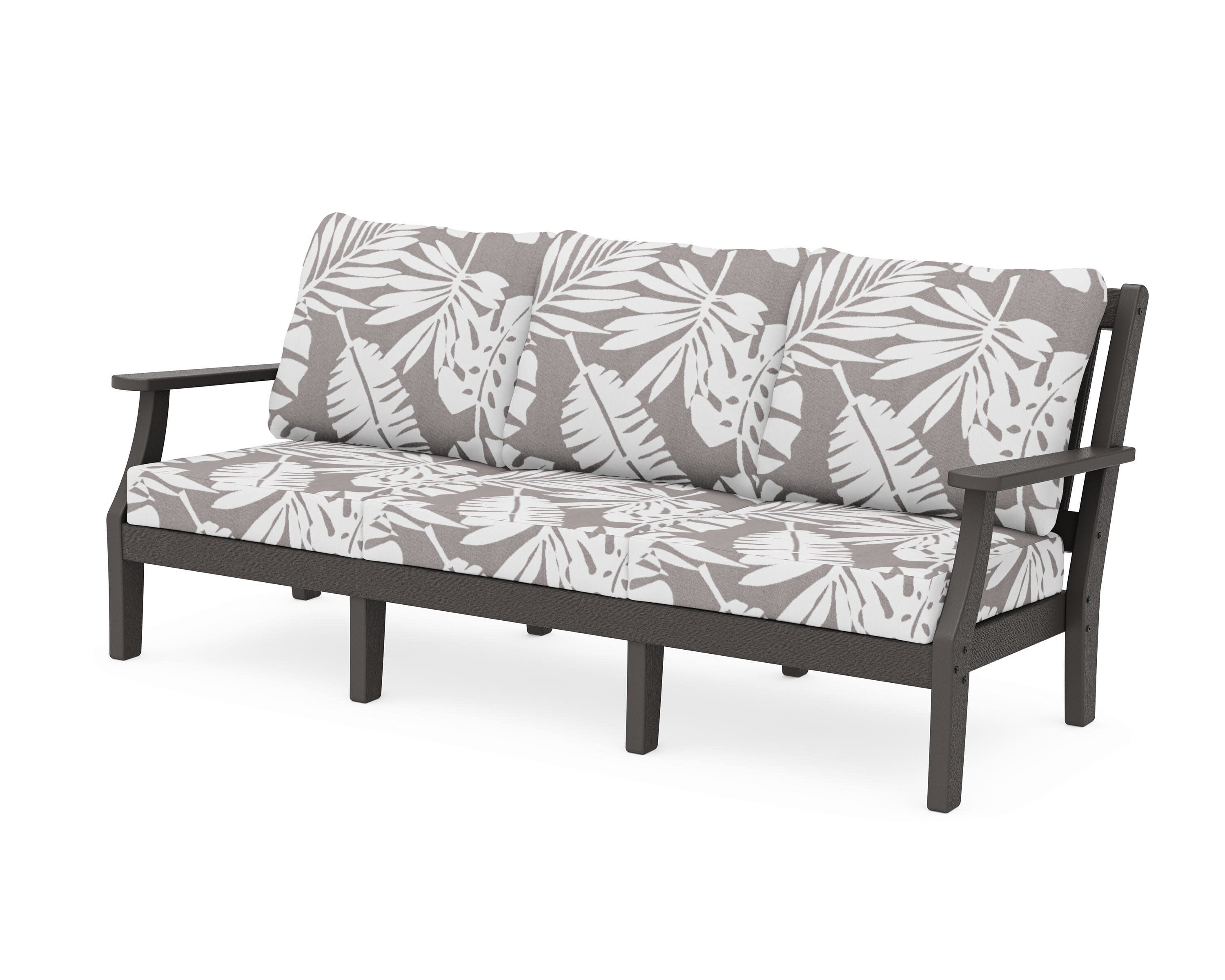 Chinoiserie Deep Seating Sofa in Vintage Coffee / Leaf Grey Mist