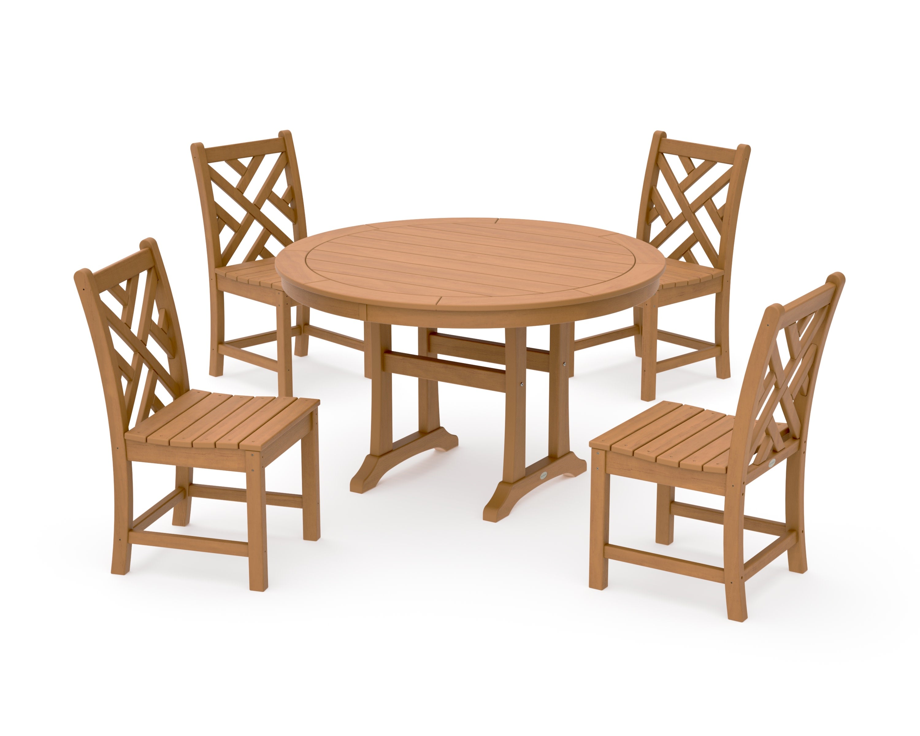 Chippendale Side Chair 5-Piece Round Dining Set With Trestle Legs in Natural