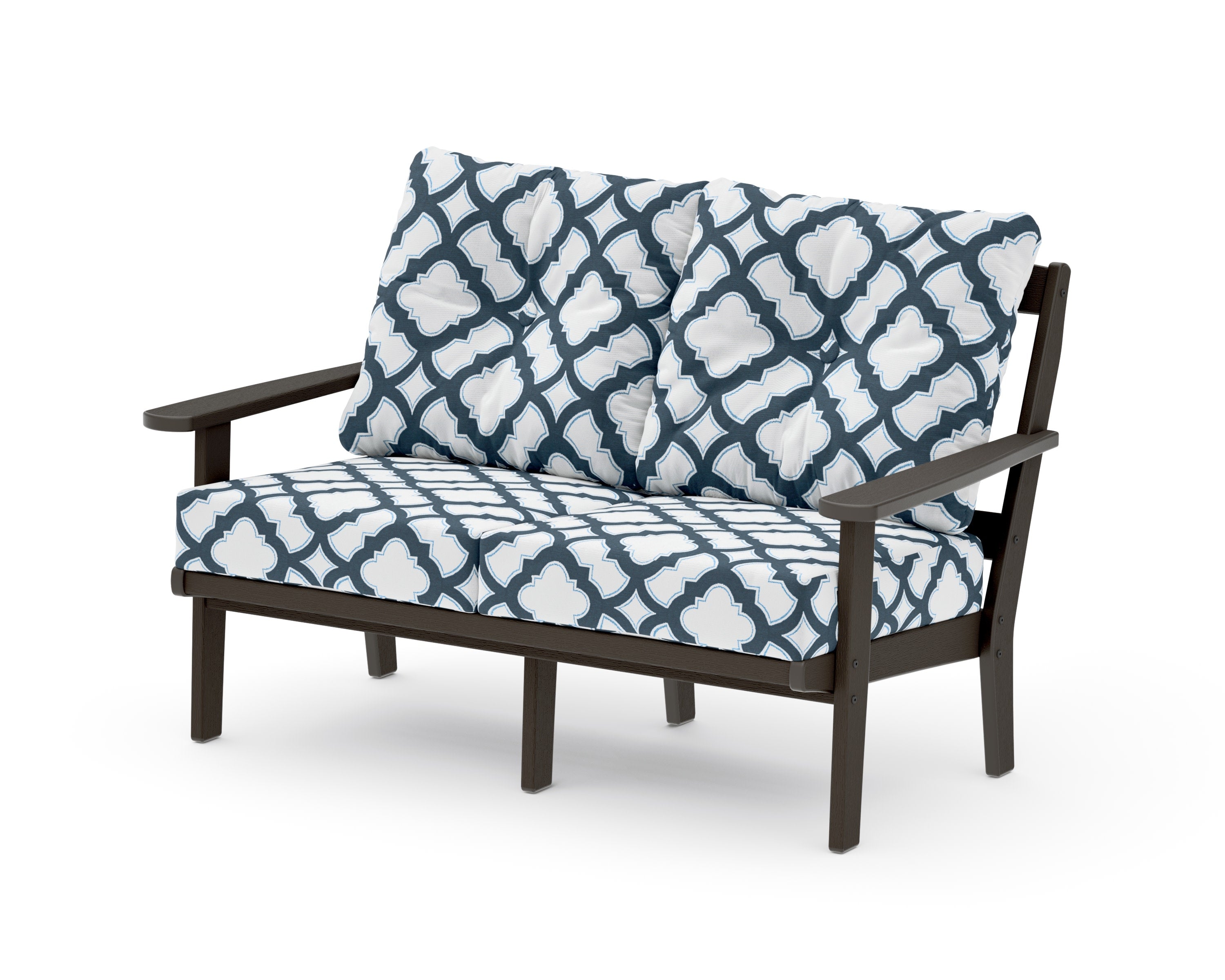 Mission Deep SeatingLoveseat in Vintage Coffee / Trellis Marine Indigo