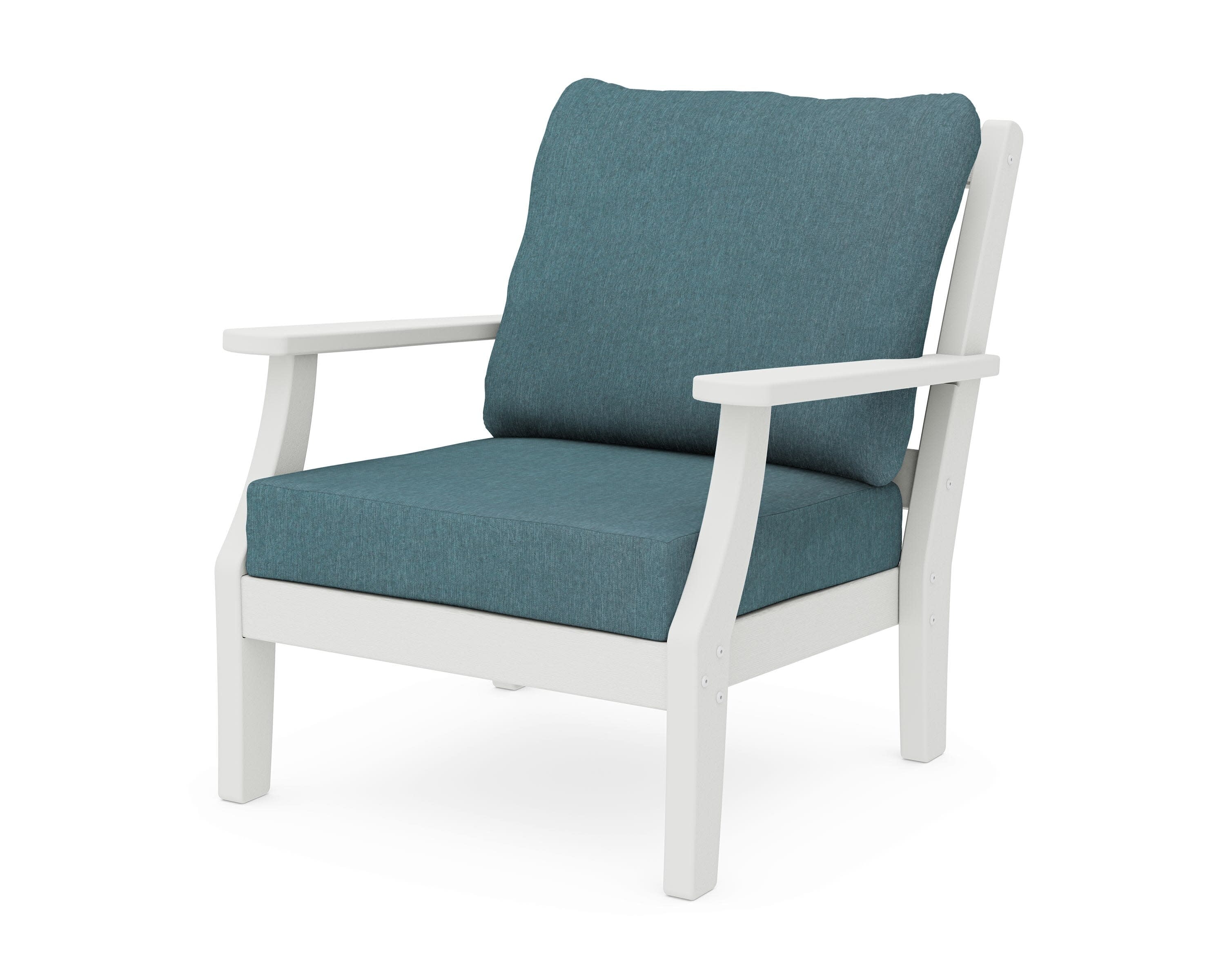 Chinoiserie Deep Seating Chair in Vintage White / Ocean Teal