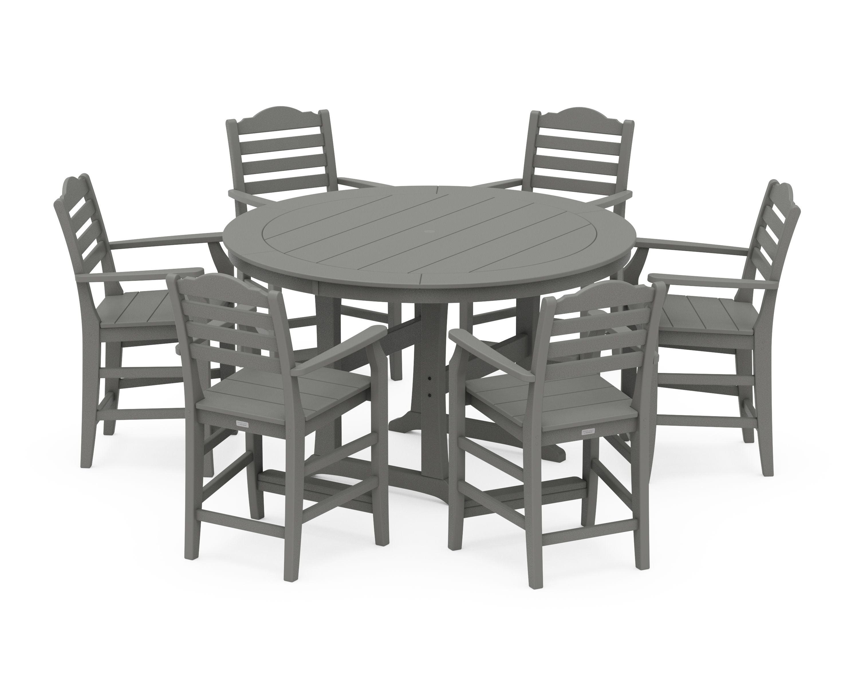 Savannah 7-Piece Arm Chair Round Counter Set in Slate Grey