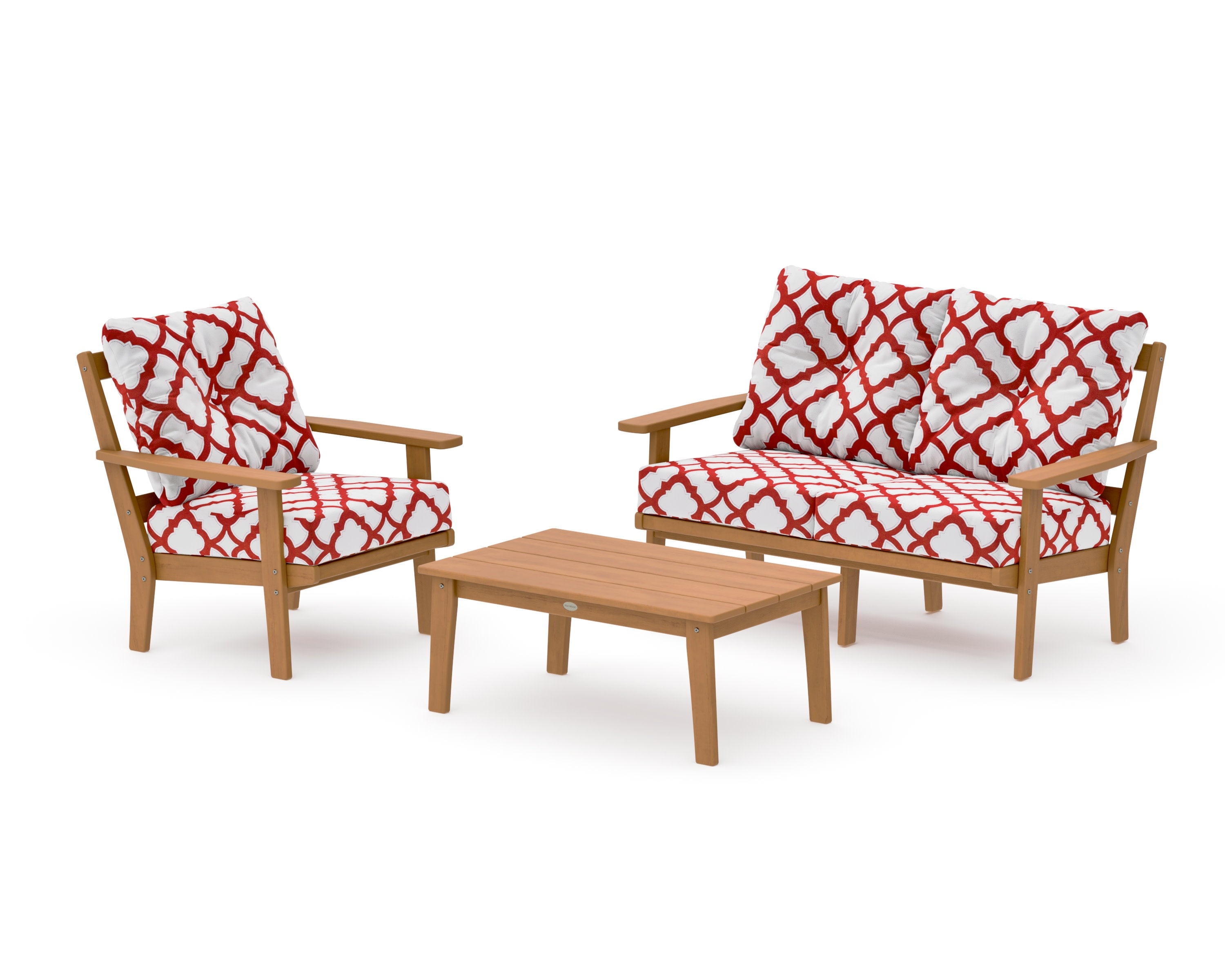 Prairie 3-Piece Deep Seating Set with Loveseat in Natural / Trellis Crimson