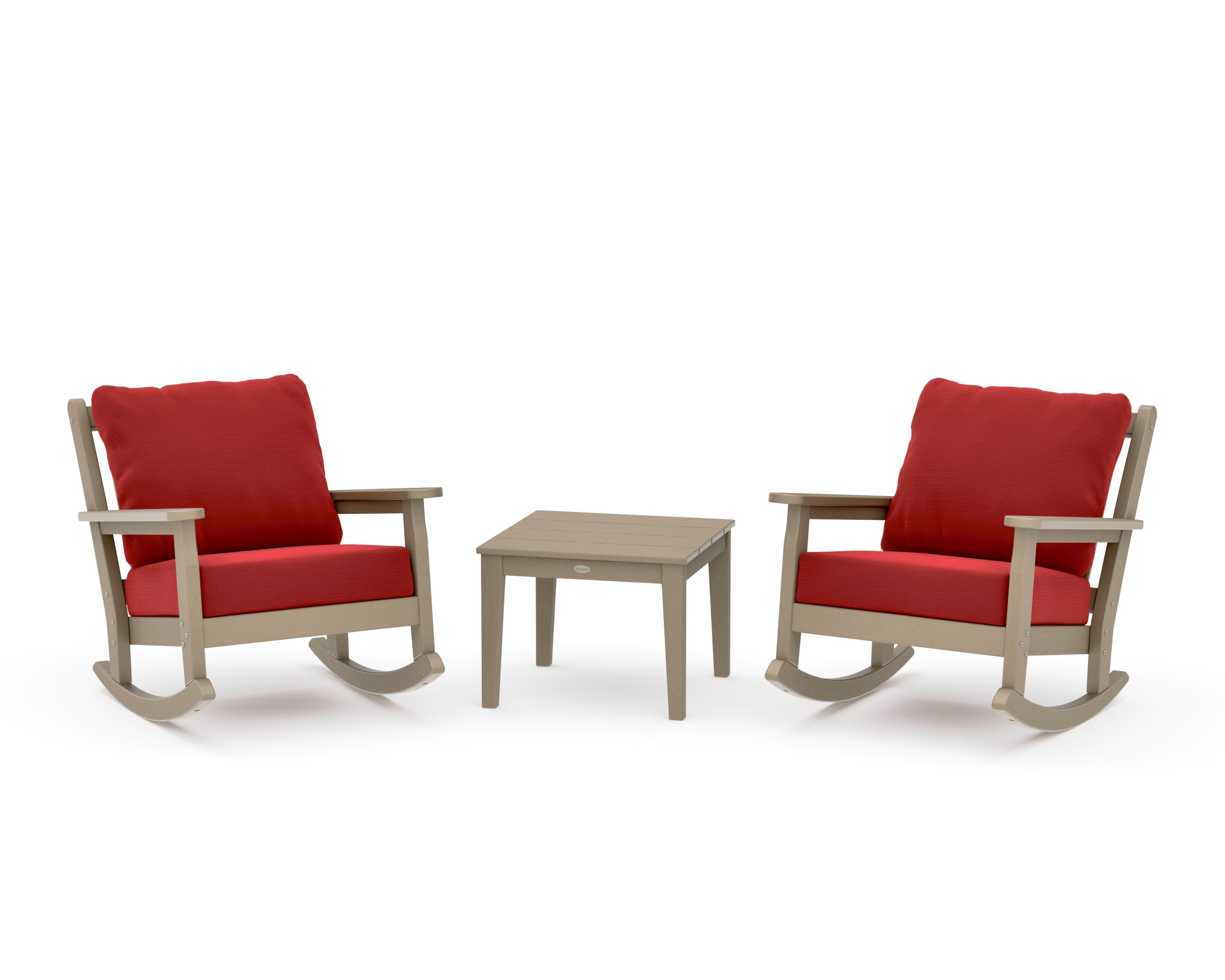 Chippendale 3-Piece Deep Seating Rocker Set in Vintage Sahara / Crimson Linen