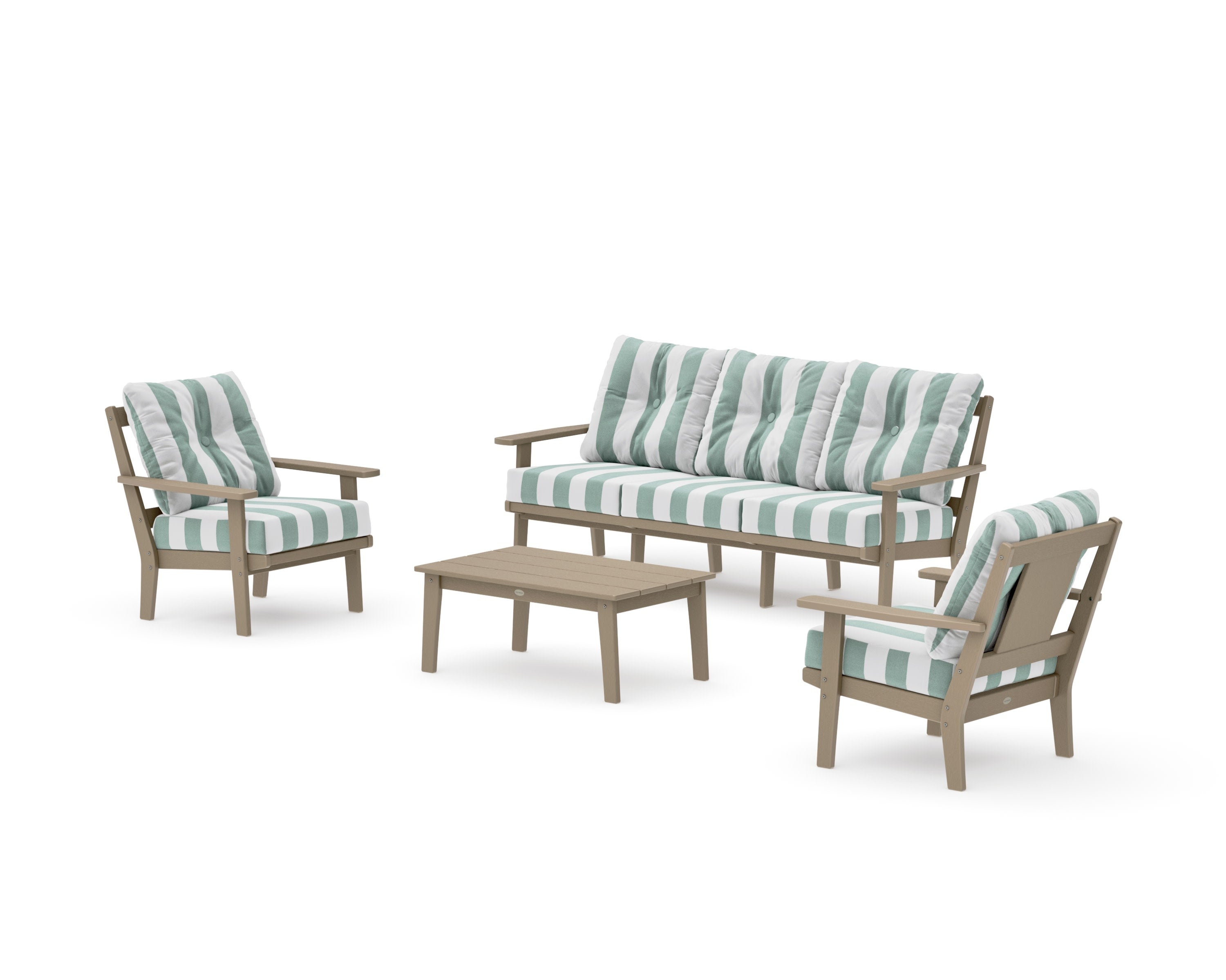 Prairie 4-Piece Deep Seating Set with Sofa in Vintage Sahara / Cabana Stripe Glacier Spa