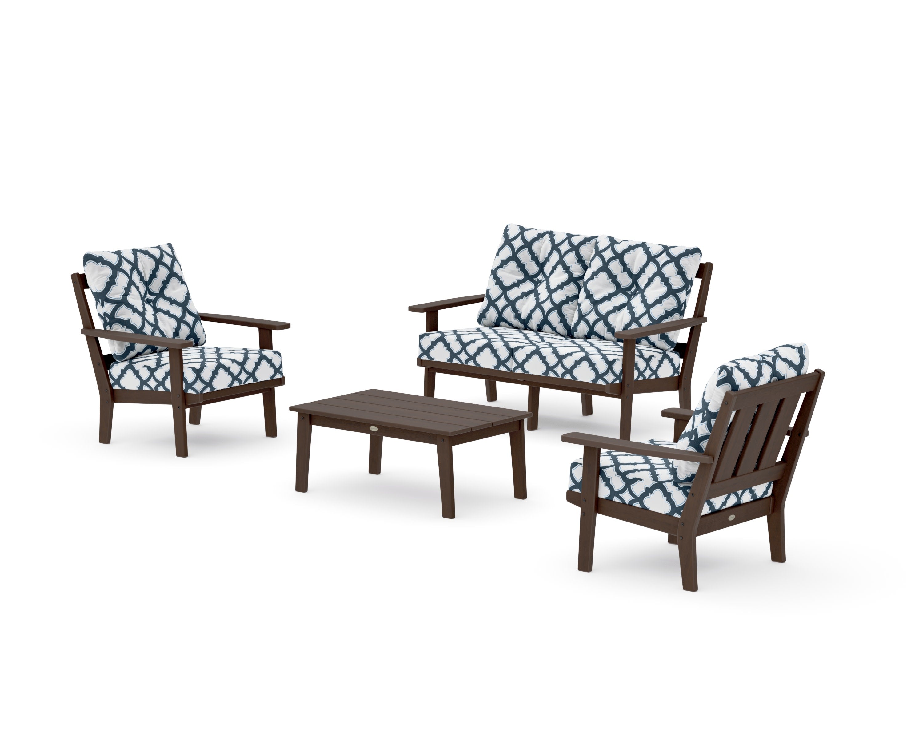 Oxford 4-Piece Deep Seating Set with Loveseat in Kona / Trellis Marine Indigo