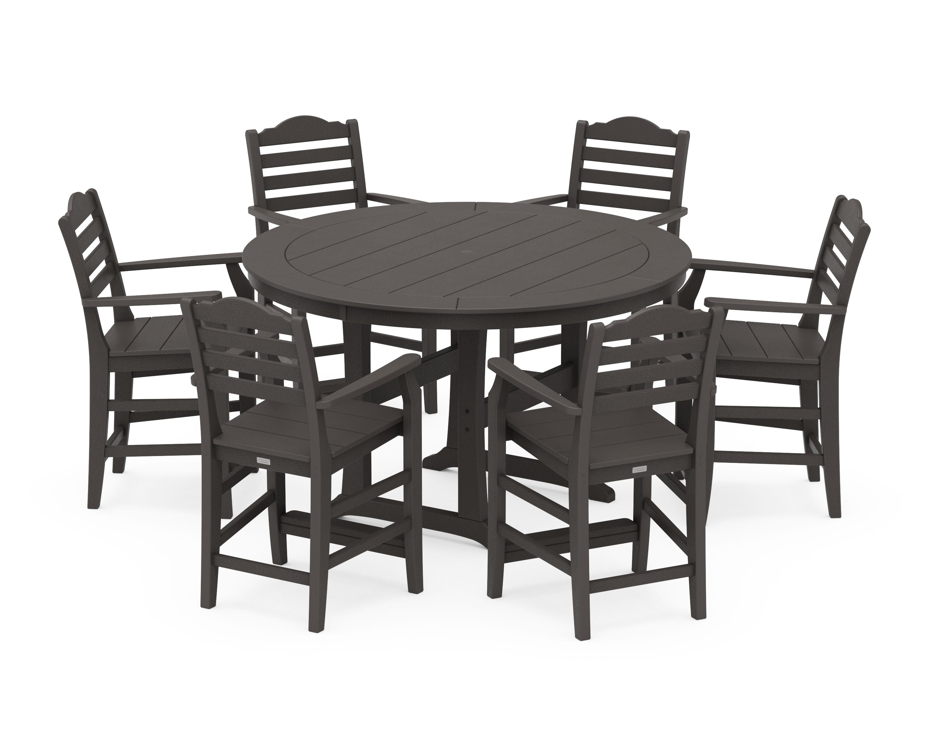 Savannah 7-Piece Arm Chair Round Counter Set in Vintage Coffee