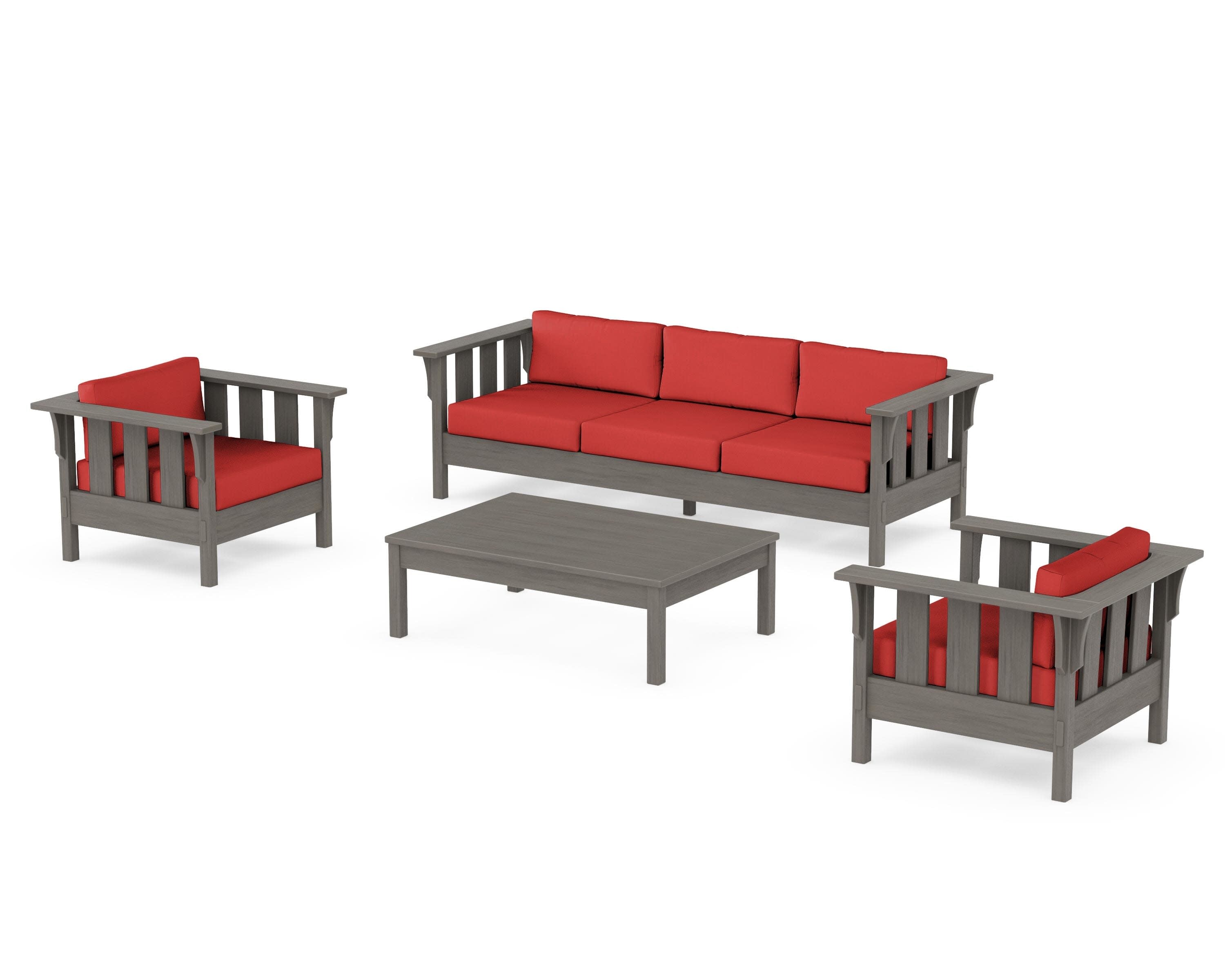 Acadia 4-Piece Deep Seating Set with Sofa in Driftwood / Crimson Linen