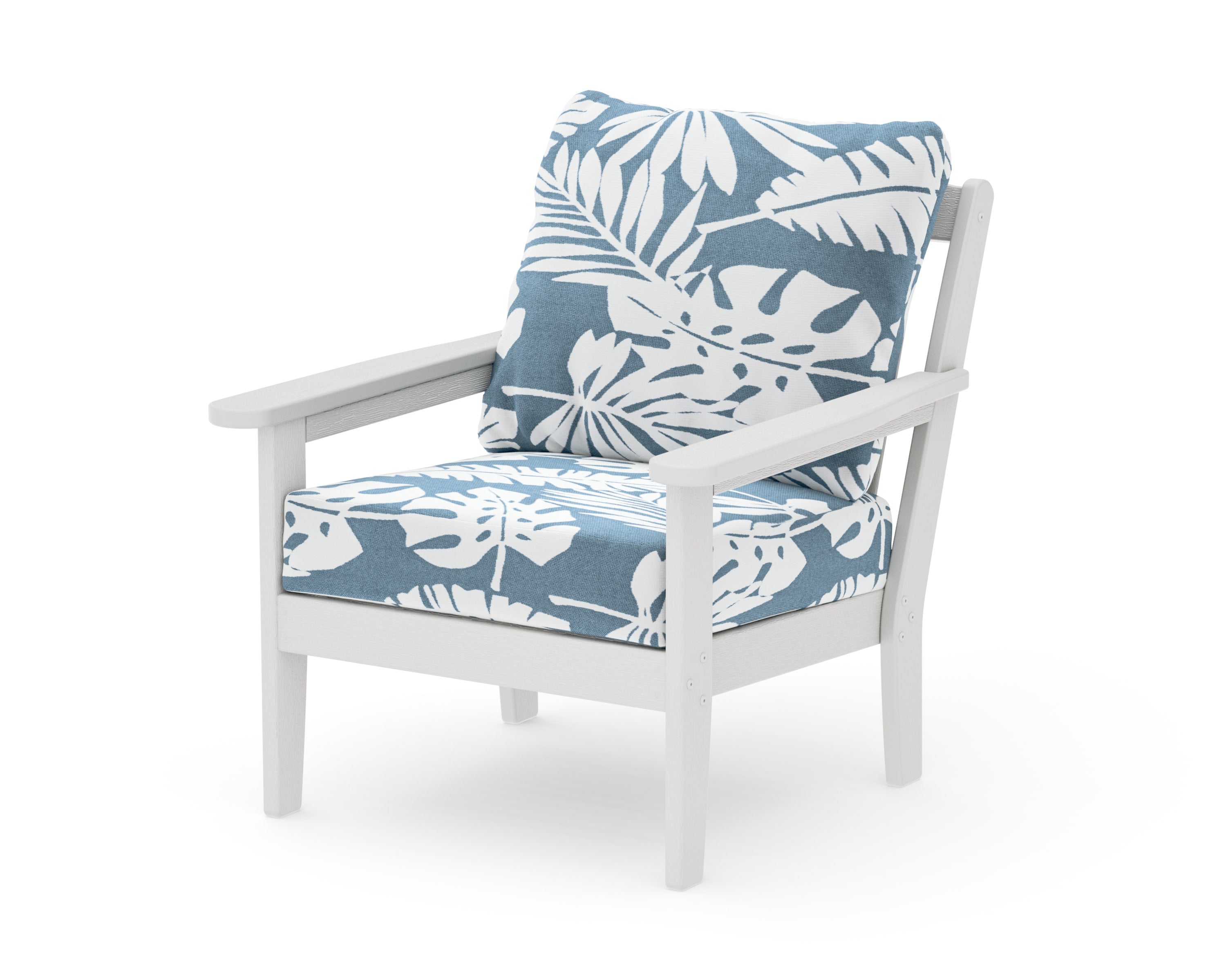 Cottage Deep Seating Chair in Vintage White / Leaf Sky Blue