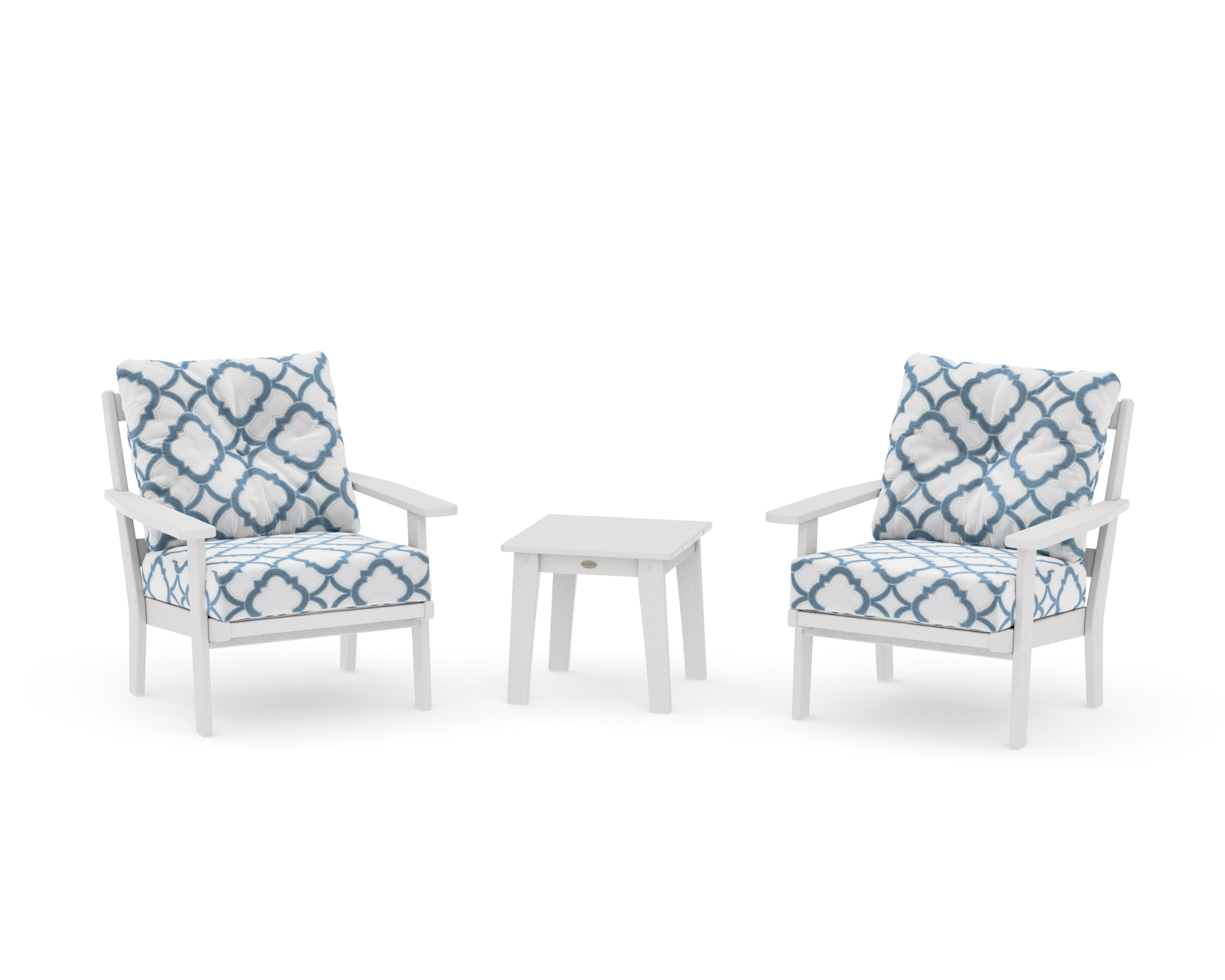 Prairie 3-Piece Deep Seating Set in Vintage White / Trellis Sky Blue