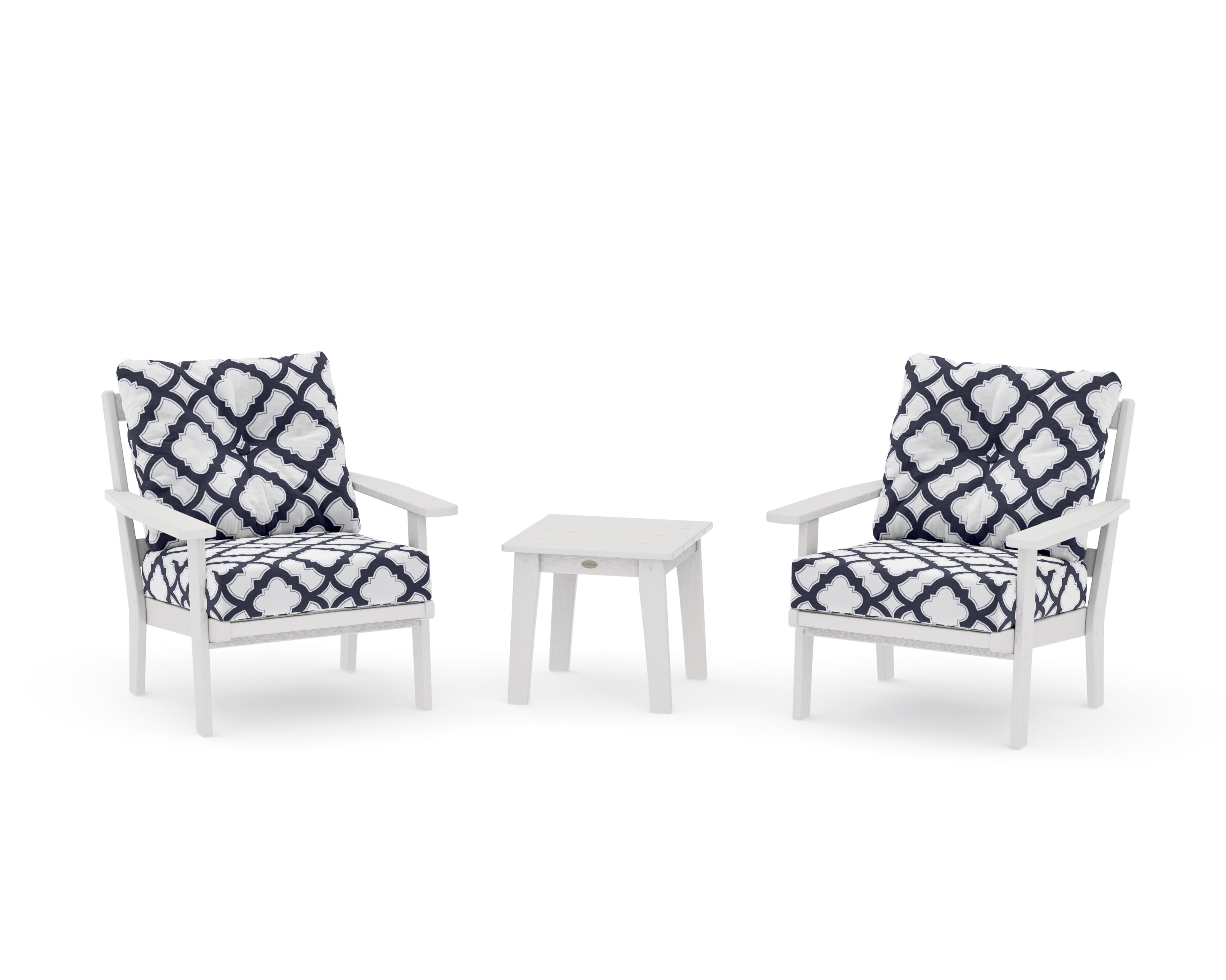 Prairie 3-Piece Deep Seating Set in Vintage White / Trellis Navy