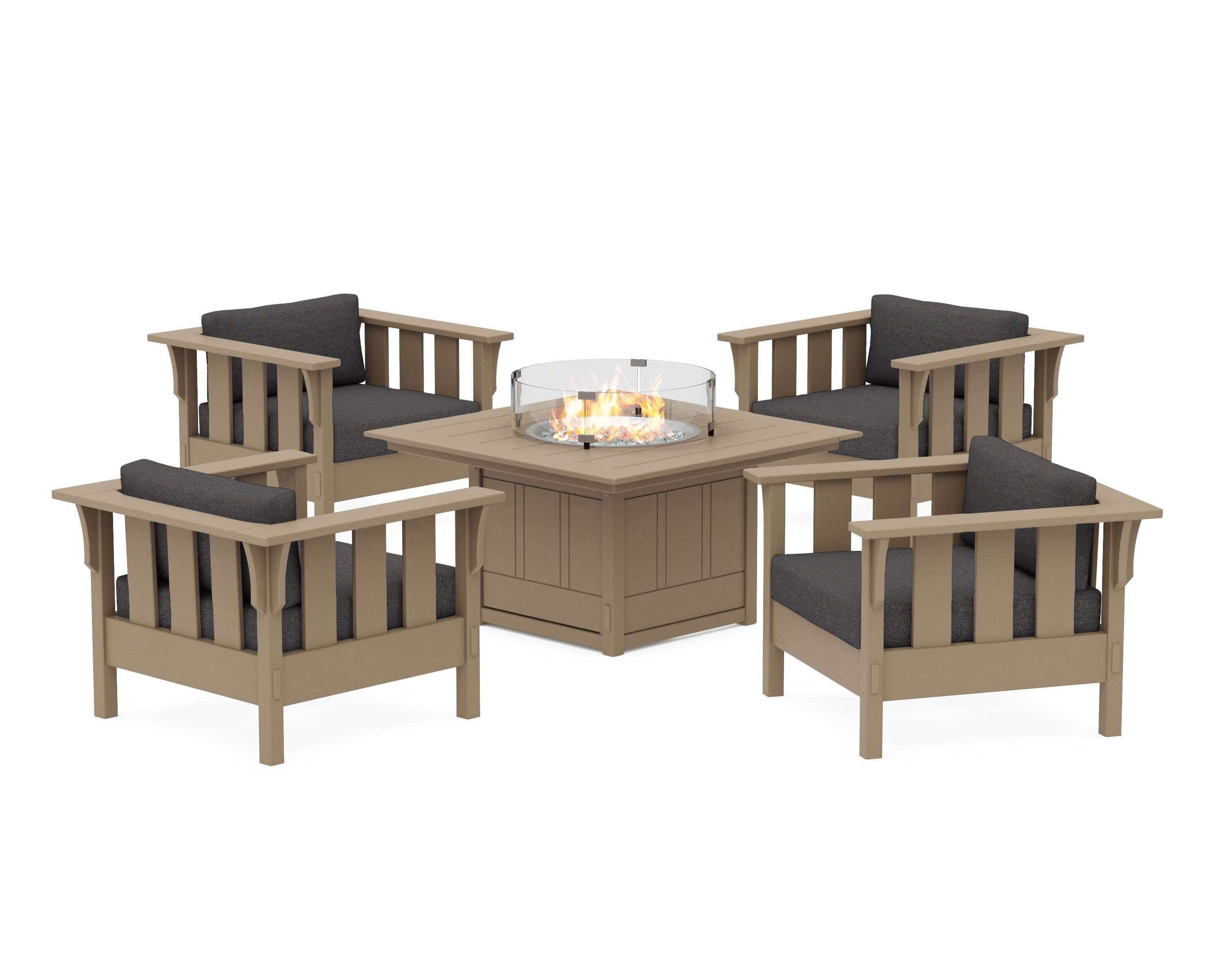 Acadia 5-Piece Deep Seating Set with Fire Pit Table in Vintage Sahara / Ash Charcoal