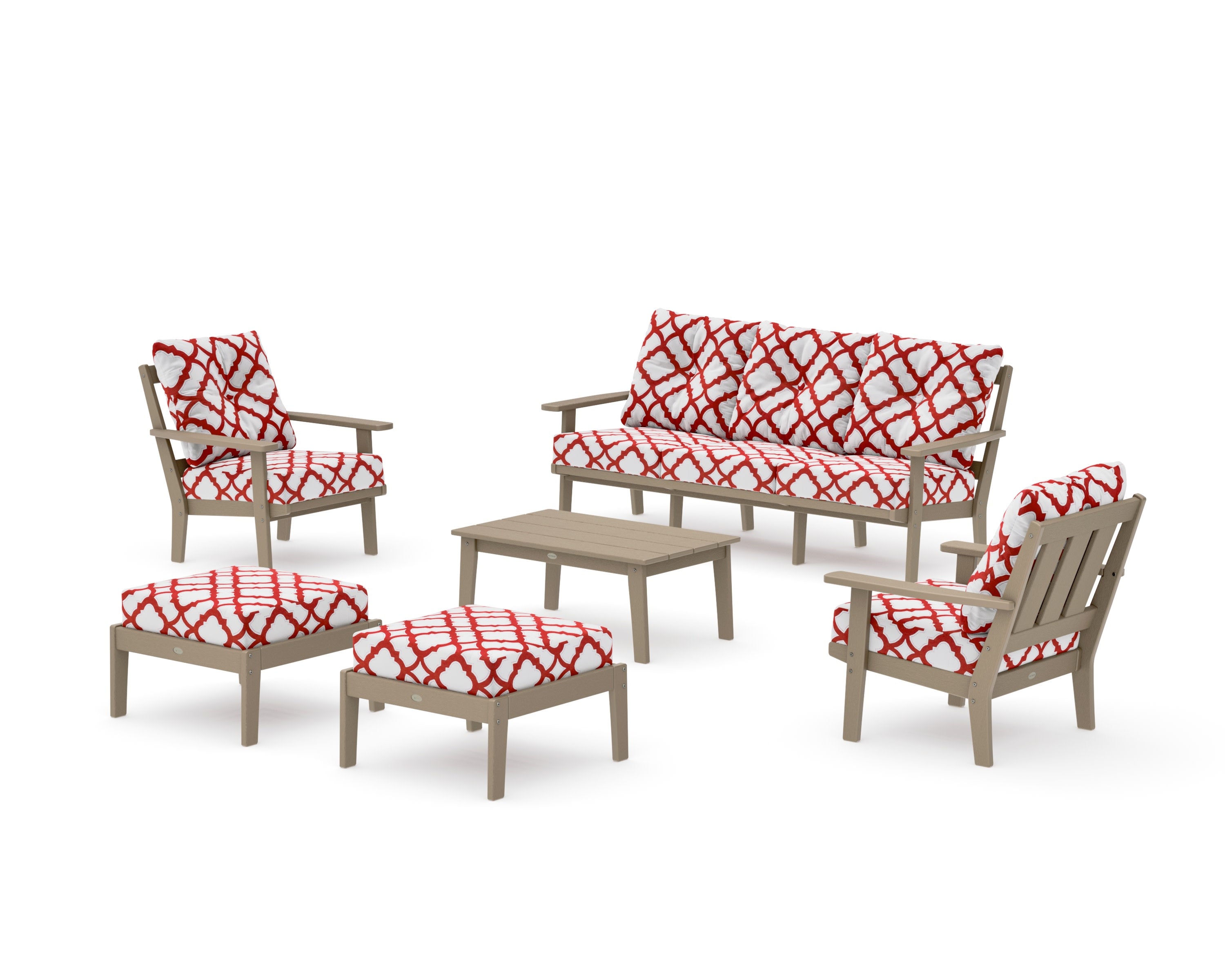 Oxford 6-Piece Lounge Sofa Set in Vintage Sahara / Trellis Crimson