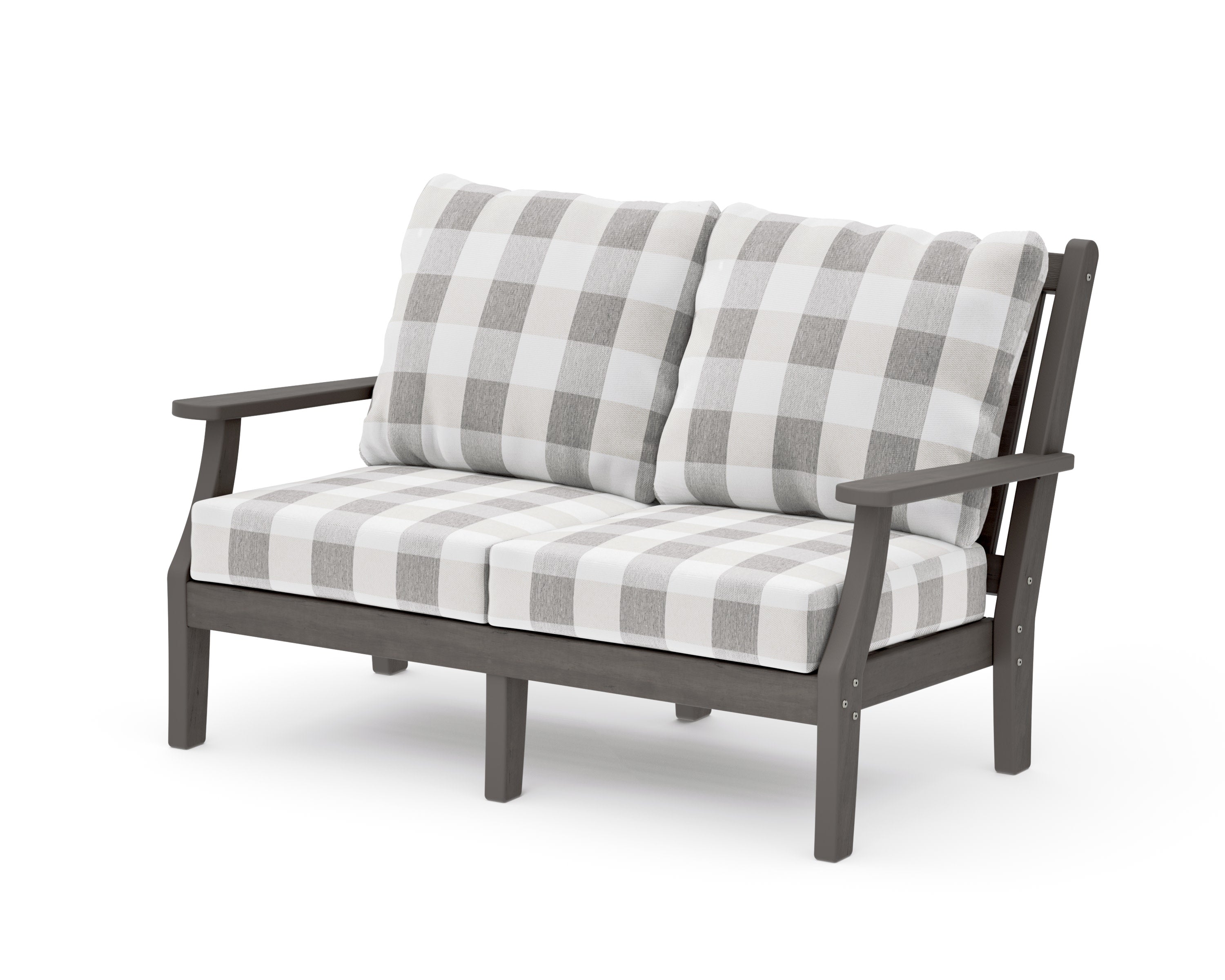 Wovendale Deep Seating Loveseat in Driftwood / Buffalo Plaid Grey Mist