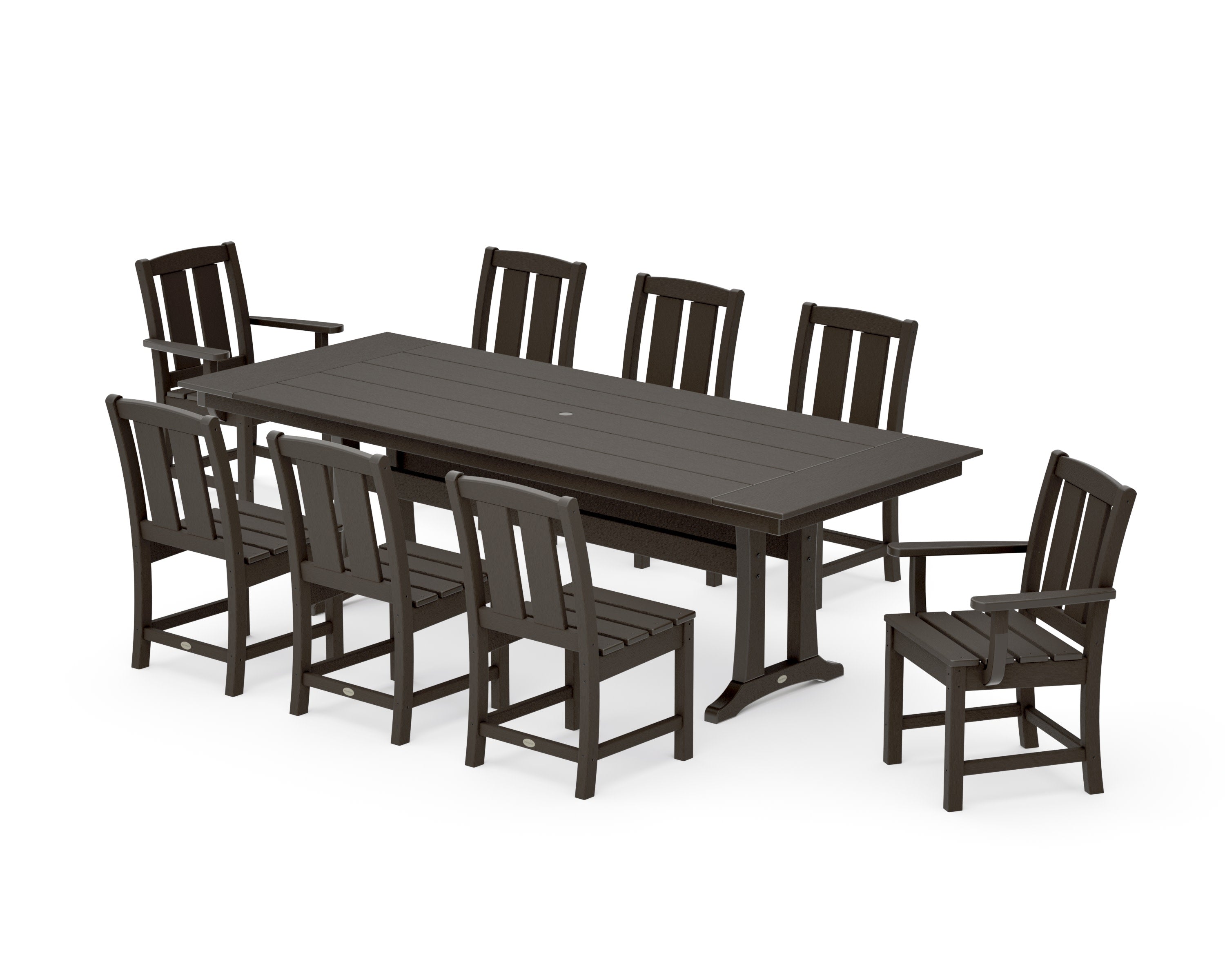 Mission 9-Piece Farmhouse Dining Set with Trestle Legs in Vintage Coffee