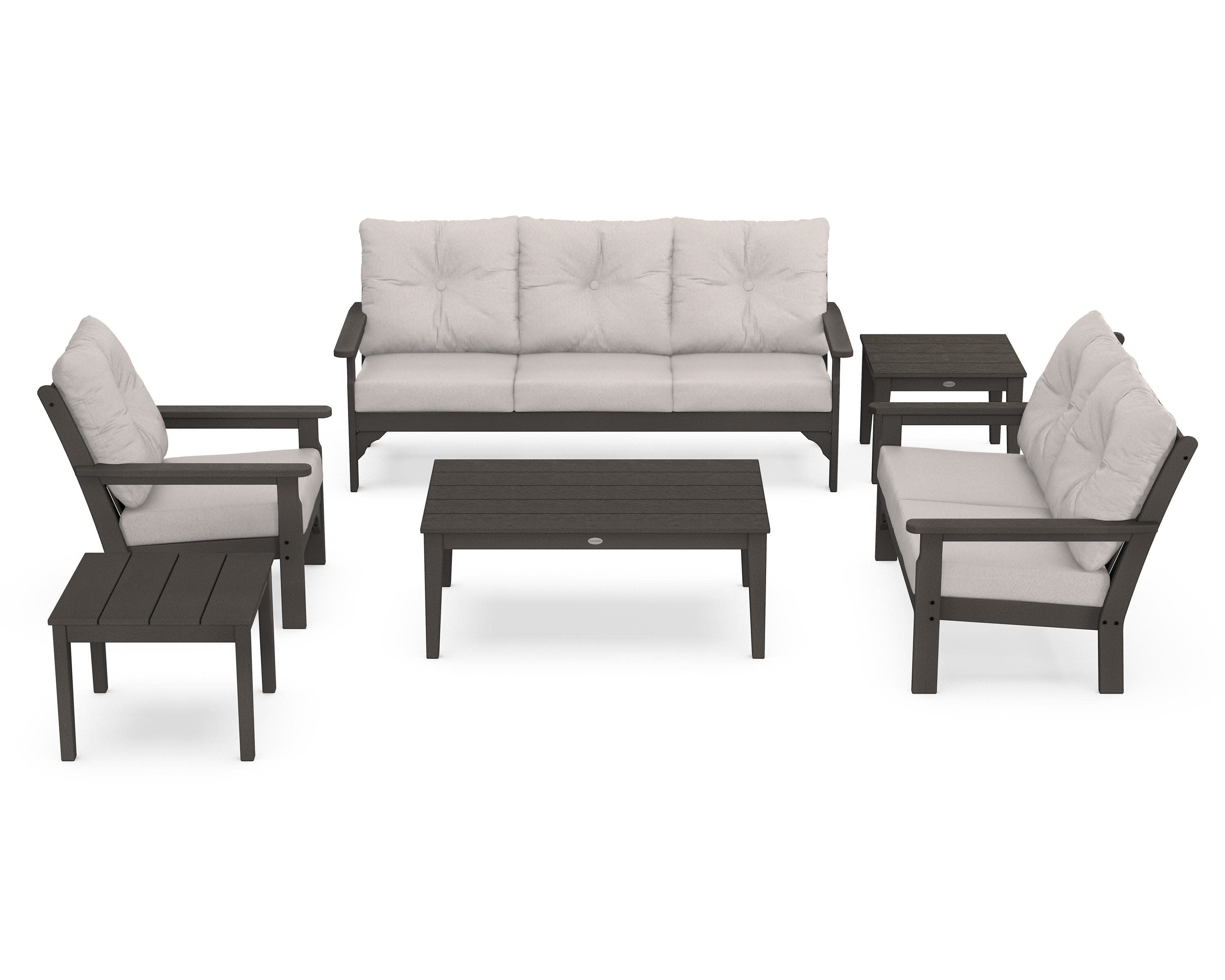 Vineyard 6-Piece Deep Seating Set in Vintage Coffee / Dune Burlap