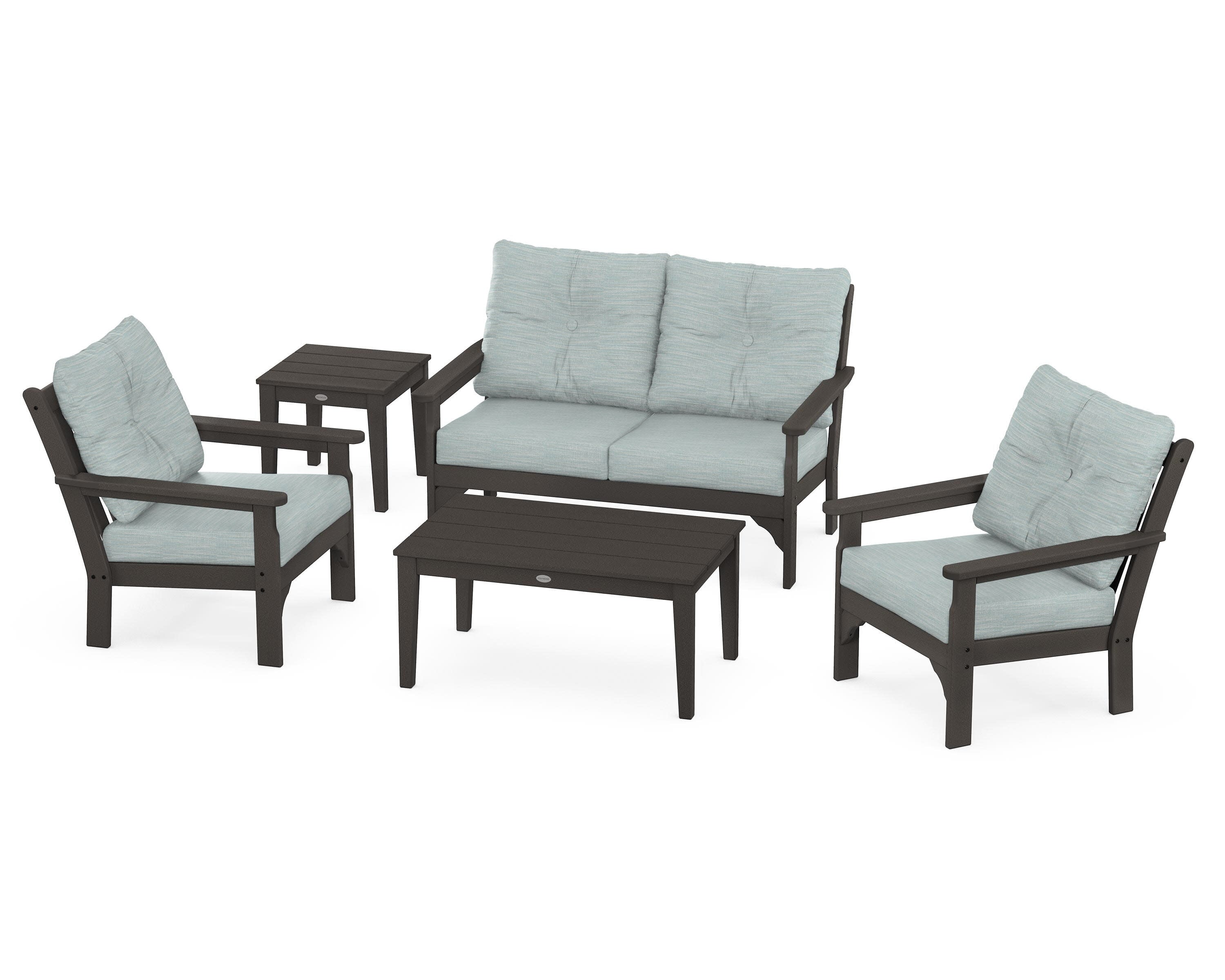 Vineyard 5-Piece Deep Seating Set in Vintage Coffee / Soothe Mist