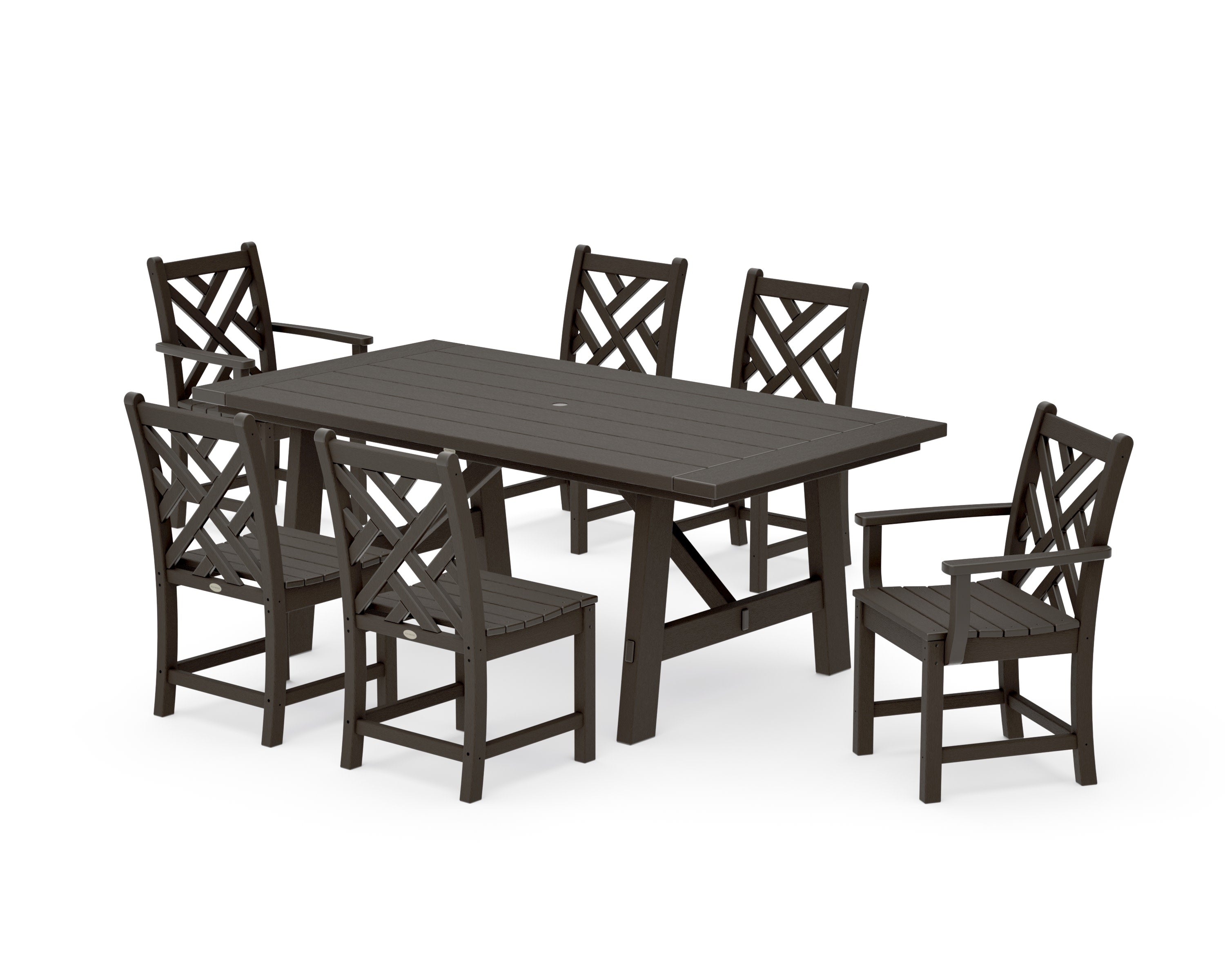 Chippendale 7-Piece Rustic Farmhouse Dining Set in Vintage Coffee