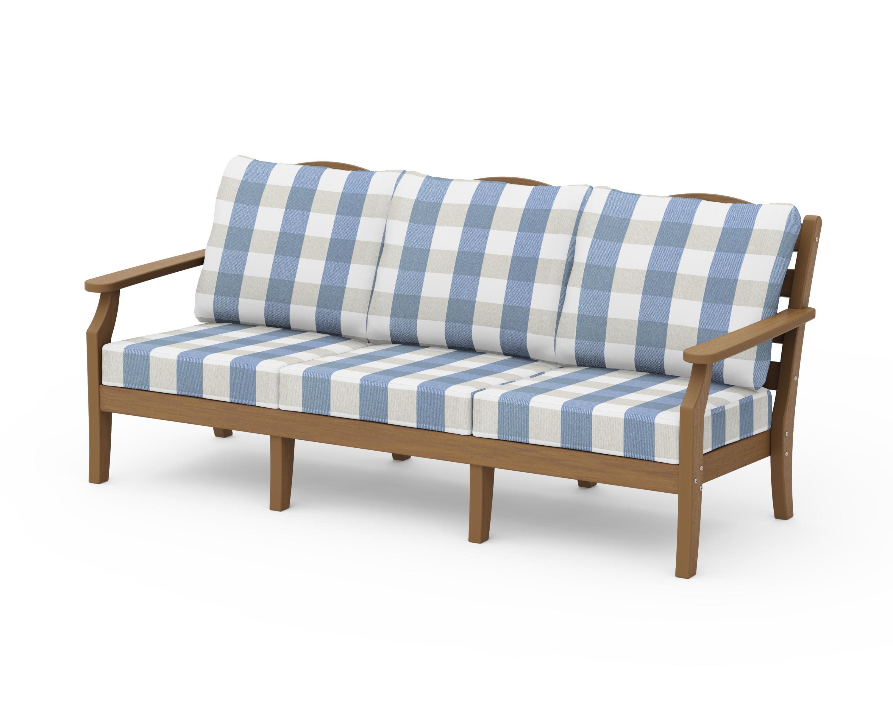 Savannah Deep Seating Sofa in Natural / Buffalo Plaid Sky Blue