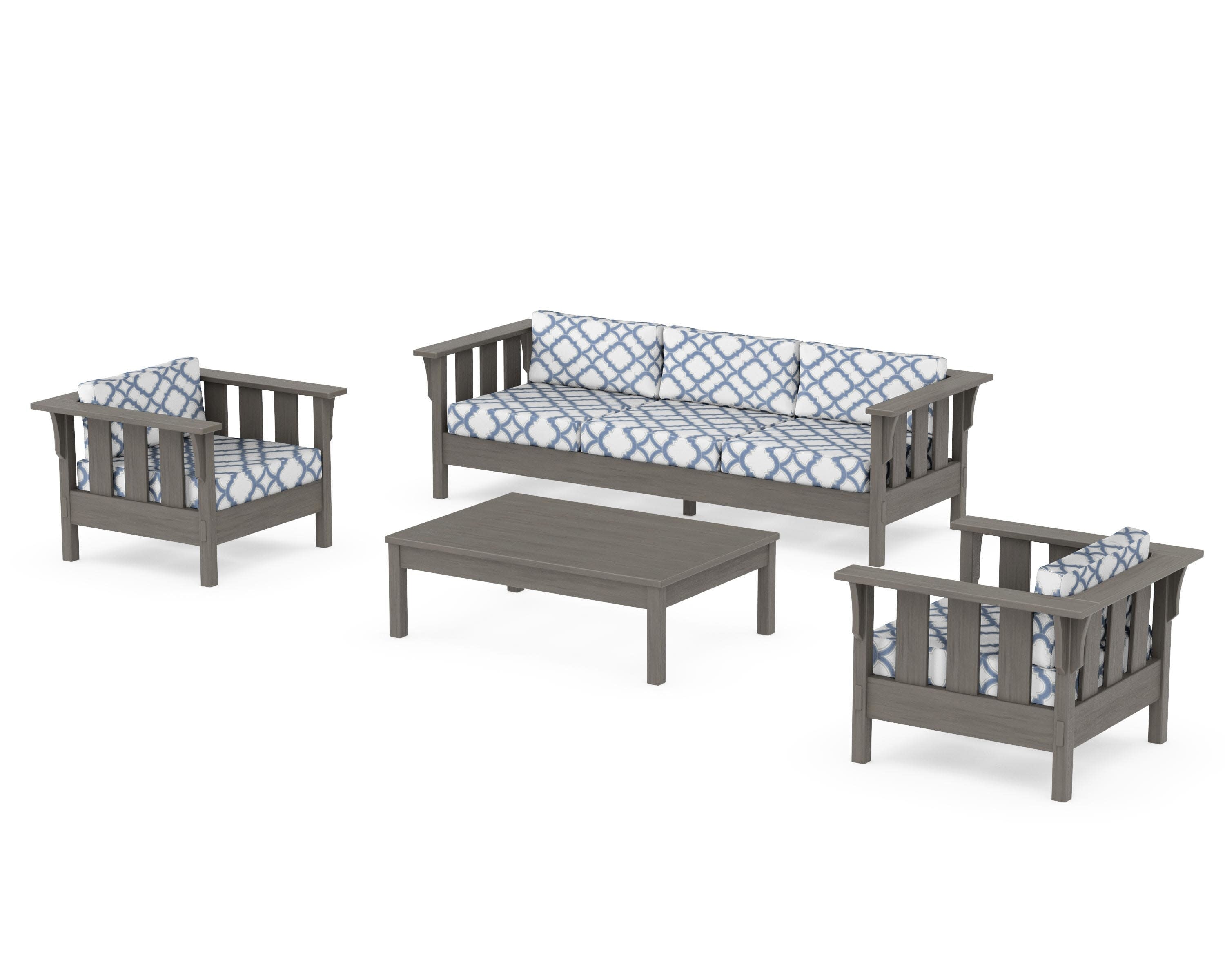 Acadia 4-Piece Deep Seating Set with Sofa in Driftwood / Trellis Sky Blue