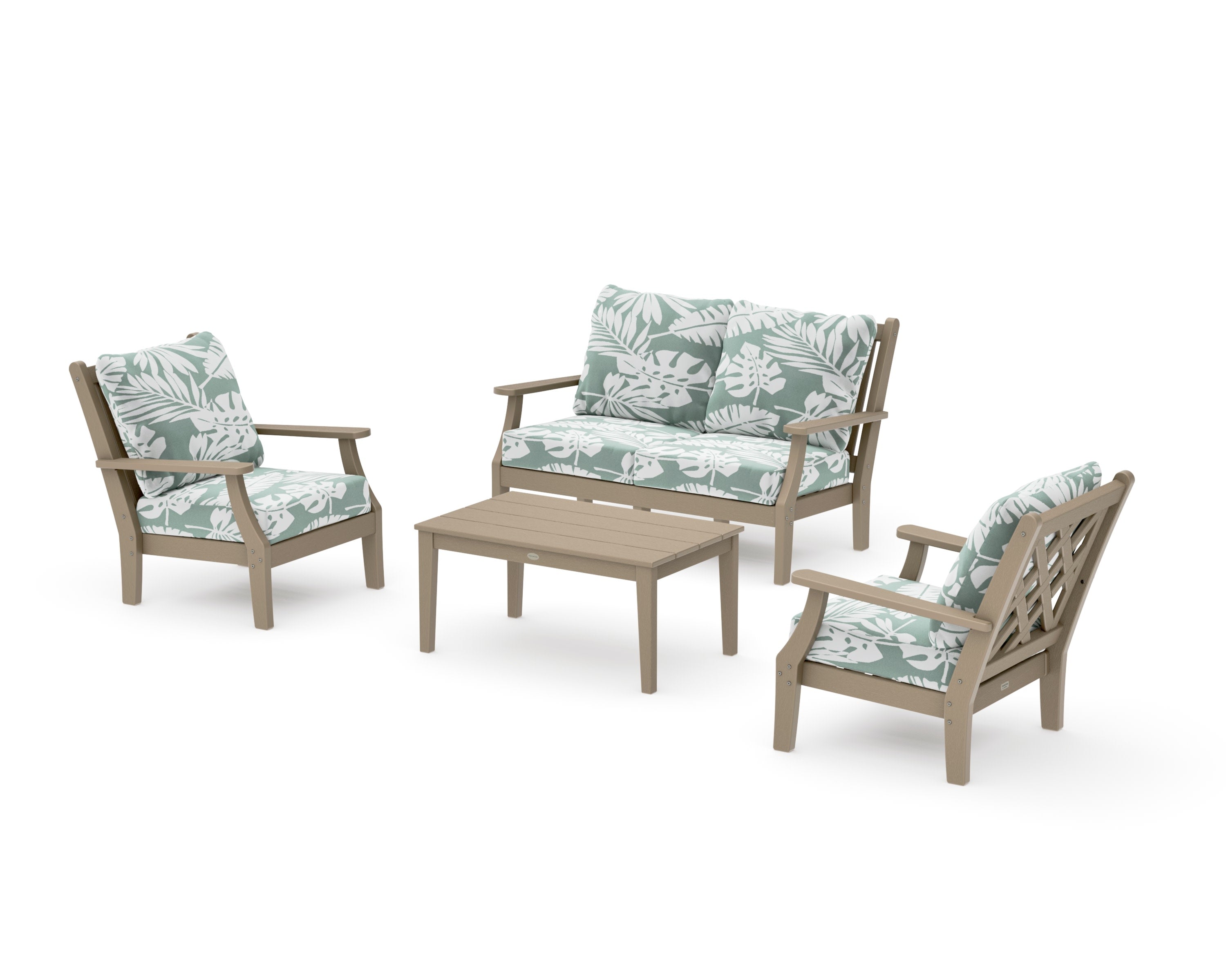 Wovendale 4-Piece Deep Seating Set with Loveseat in Vintage Sahara / Leaf Glacier Spa